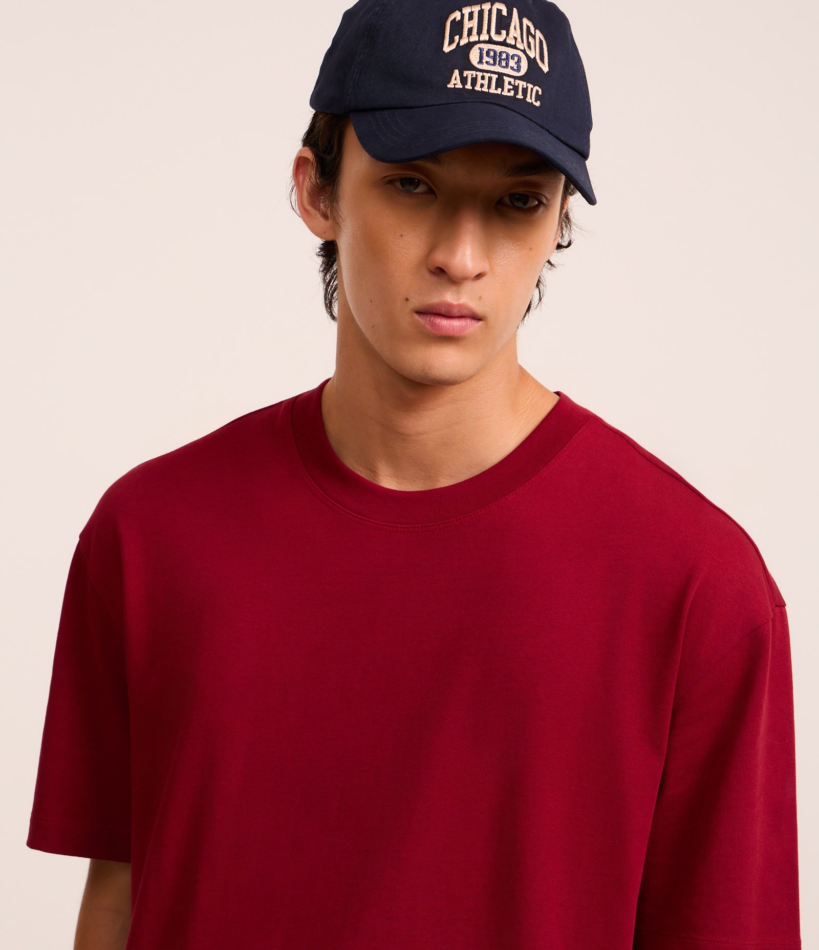 Camiseta Relaxed em Algodão com Efeito Pesado Vermelho 3
