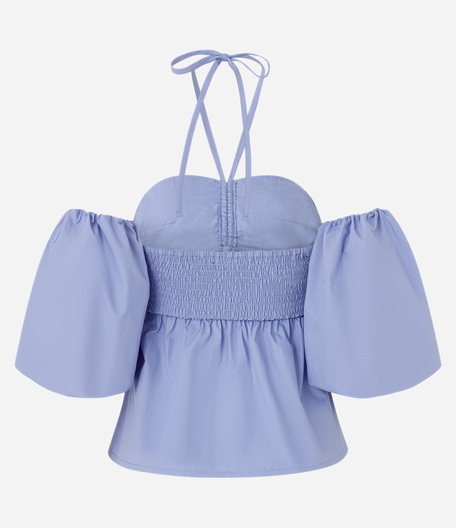 Blusa Ombro a Ombro em Tricoline com Amarração Azul 7
