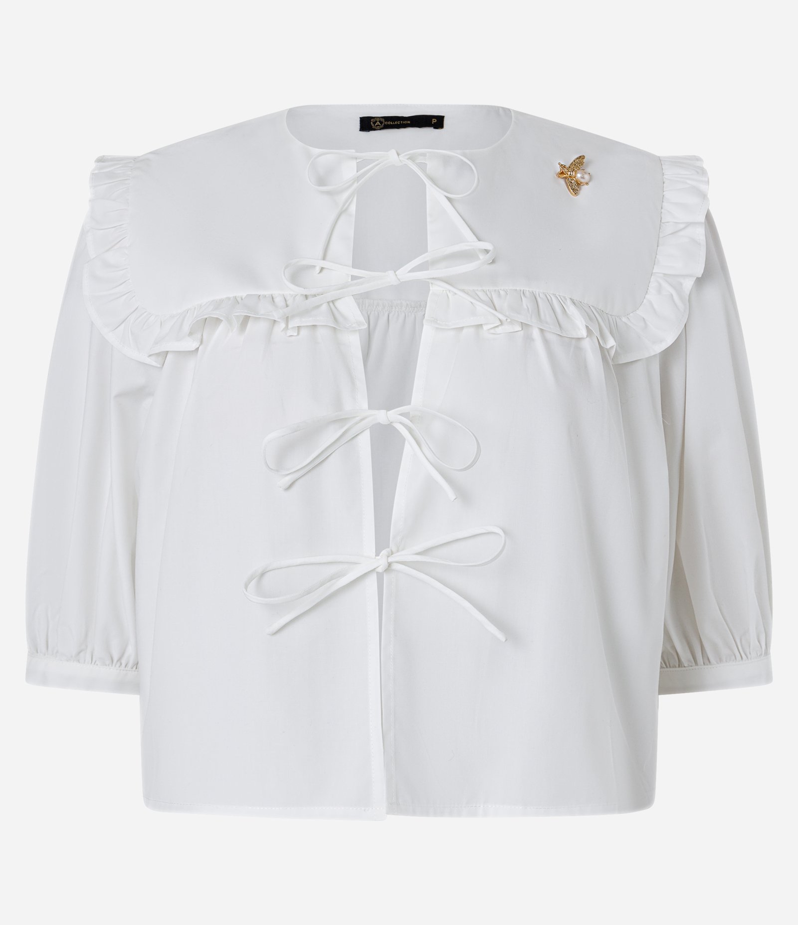 Blusa em Tricoline com Gola Boneca Branco 6