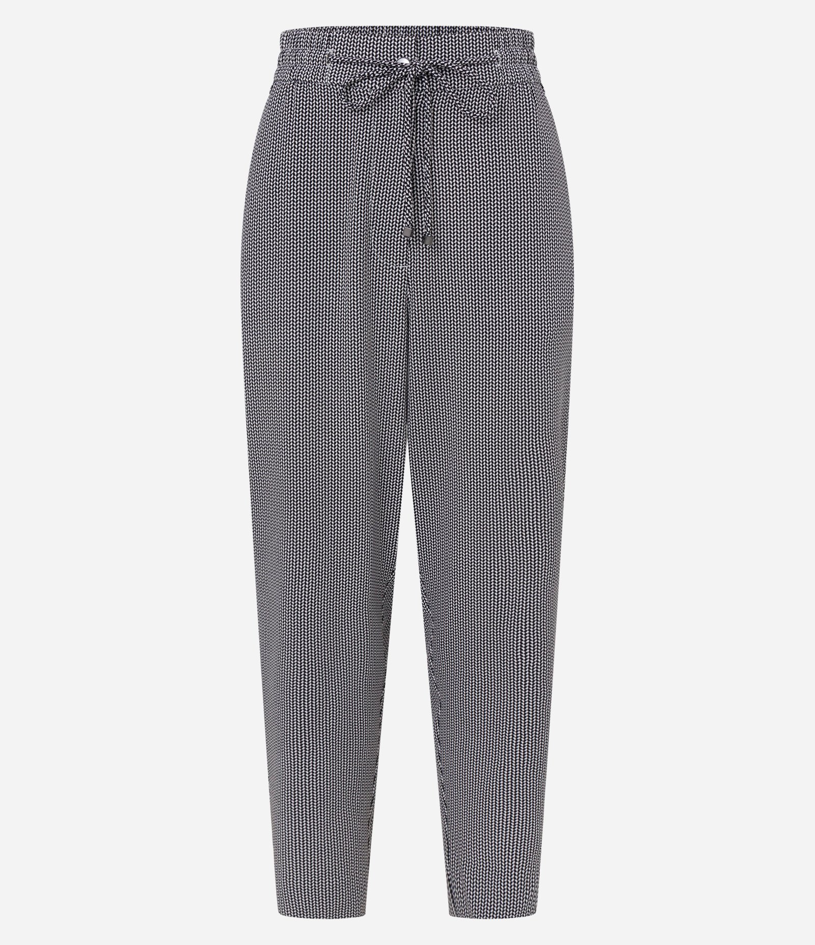 Calça Cenoura Alfaiatada com Amarração no Cós Preto/ Branco 5