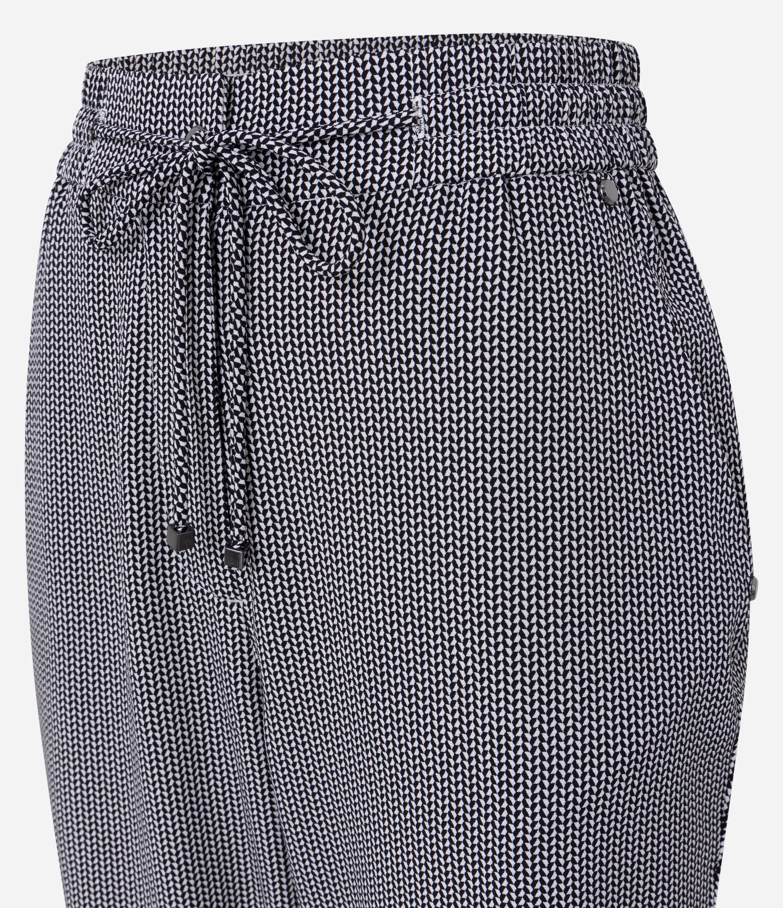 Calça Cenoura Alfaiatada com Amarração no Cós Preto/ Branco 6