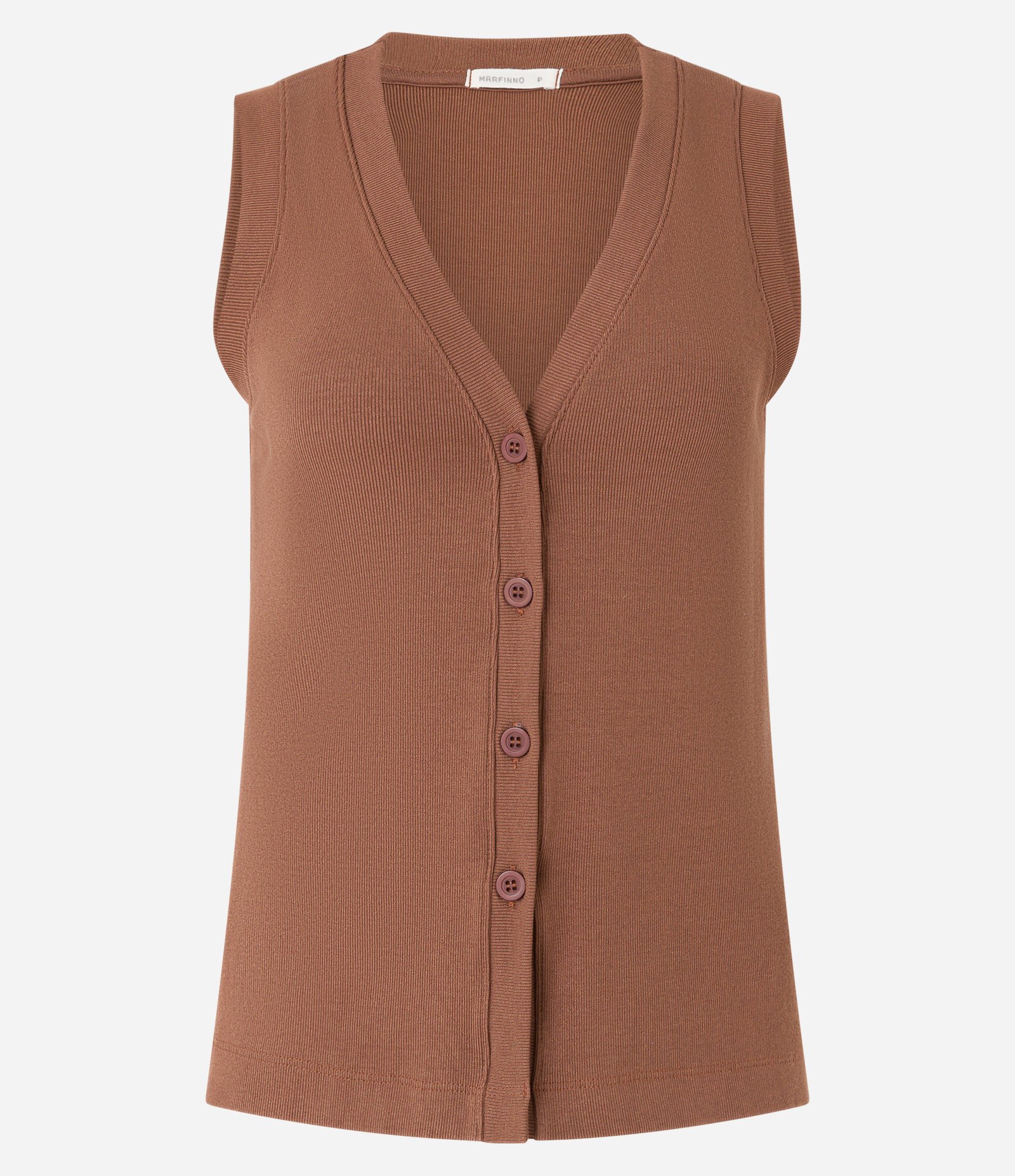 Blusa Colete Canelada em Ribana com Abotoamento Marrom 5