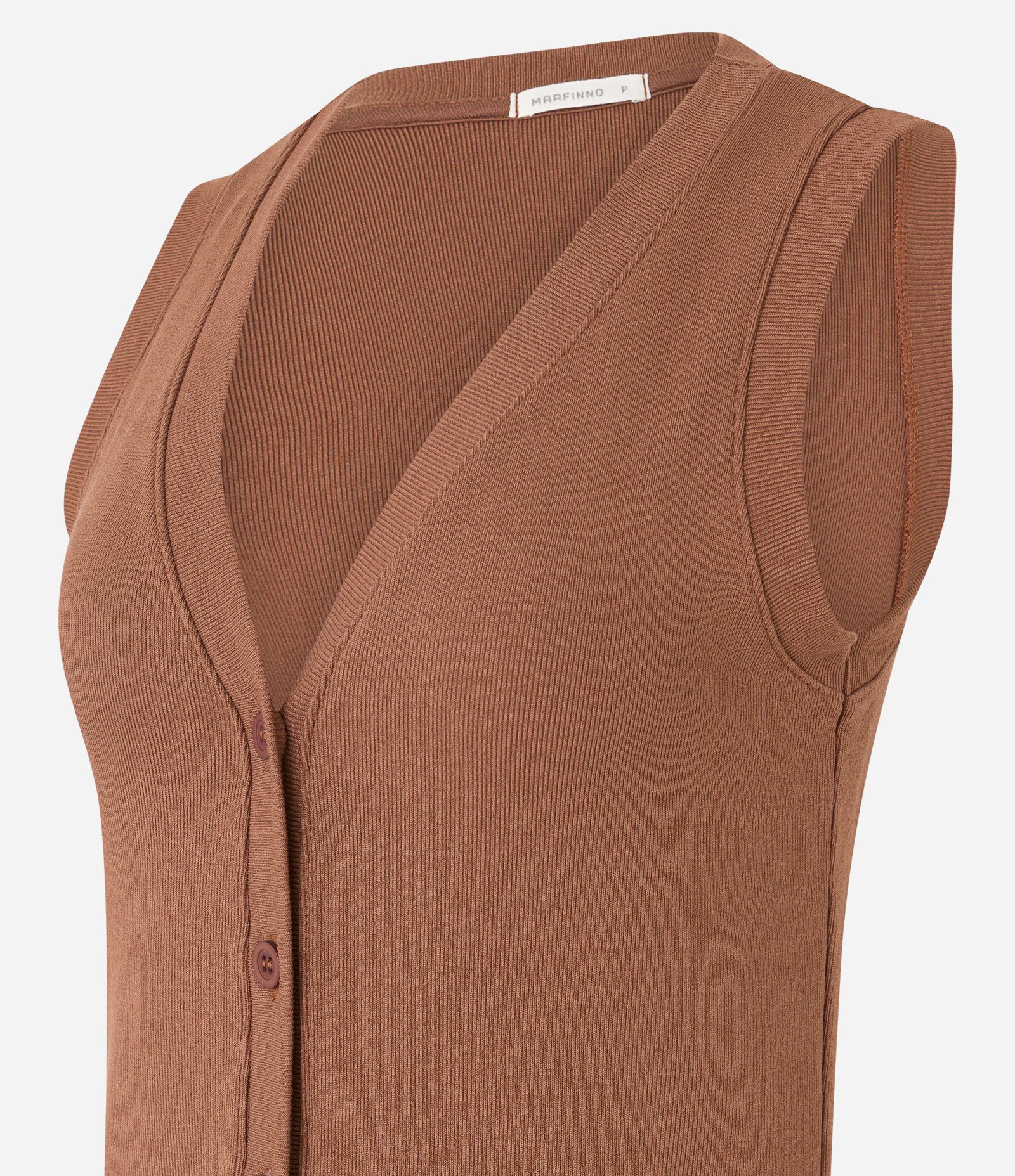 Blusa Colete Canelada em Ribana com Abotoamento Marrom 6