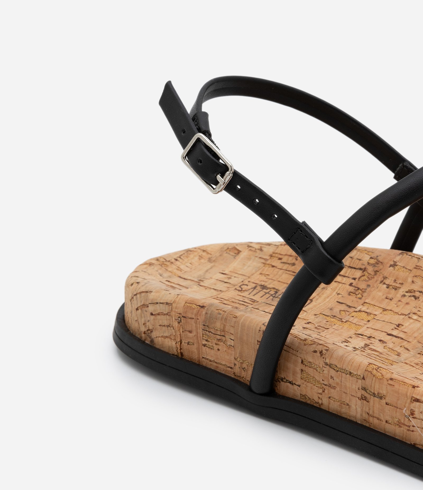 Sandália Rasteira com Tiras Finas e Palmilha em Cortiça Preto 6