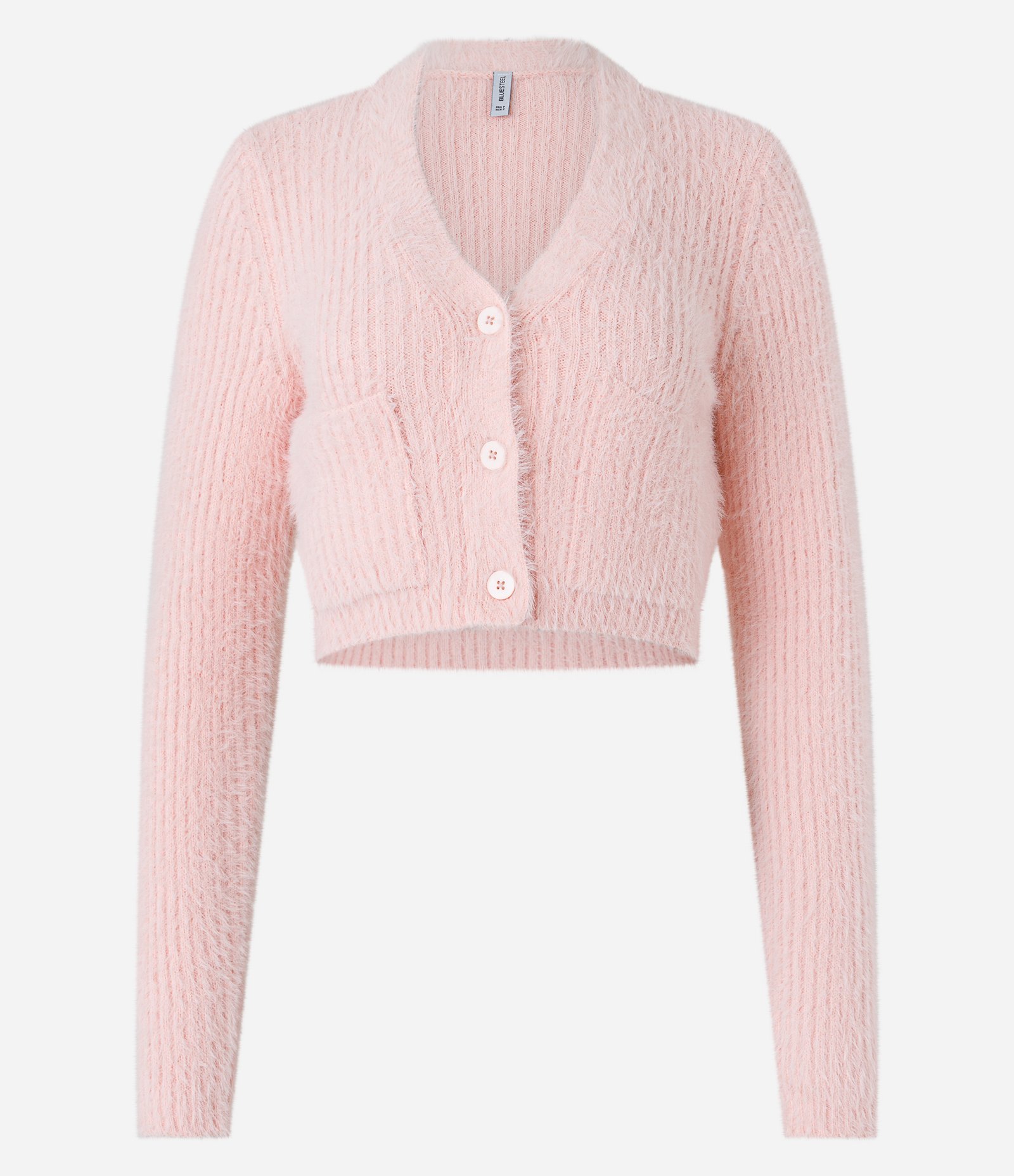 Cardigan Cropped em Tricô com Pelinho e Bolsos Rosa 4