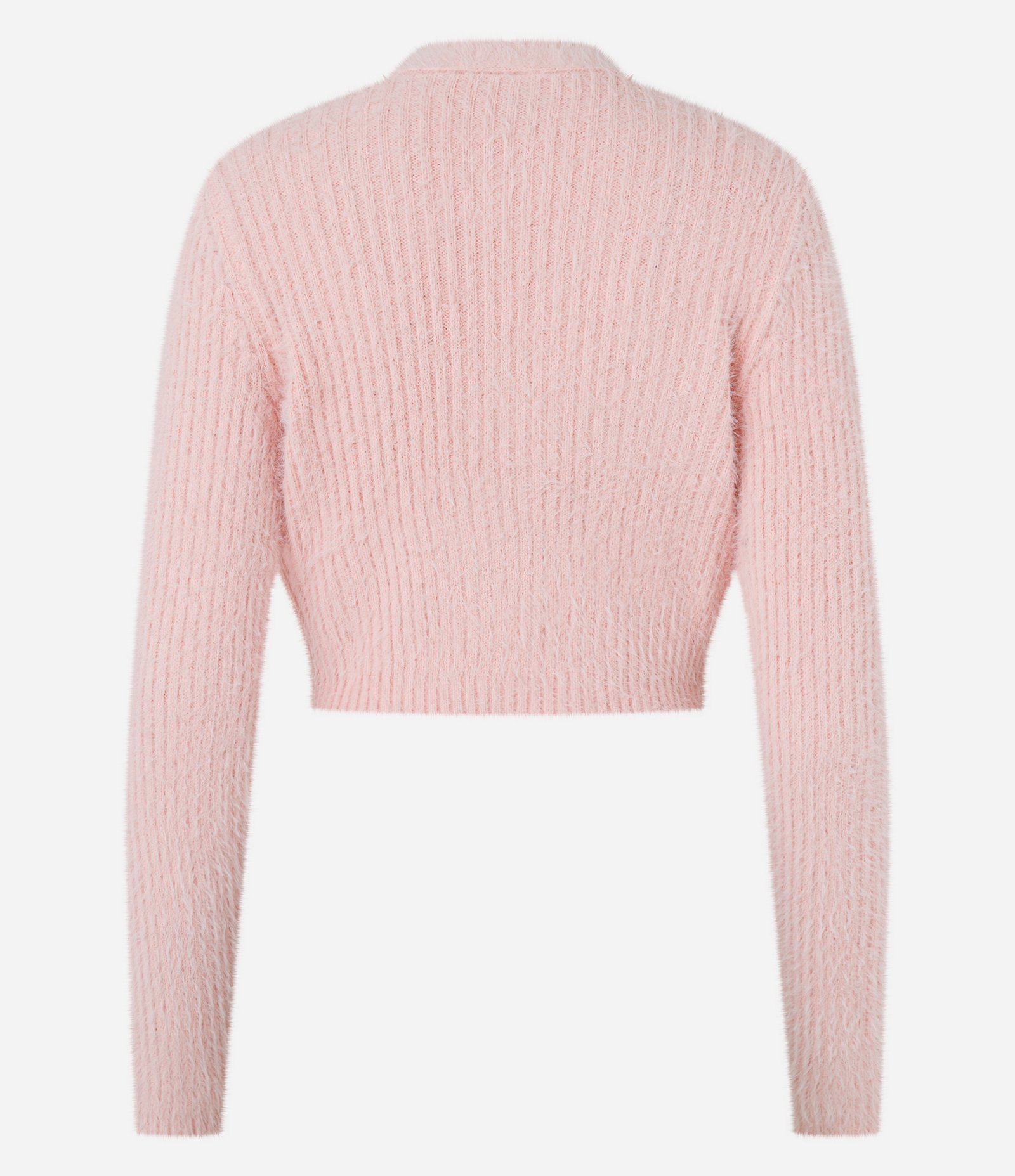 Cardigan Cropped em Tricô com Pelinho e Bolsos Rosa 5