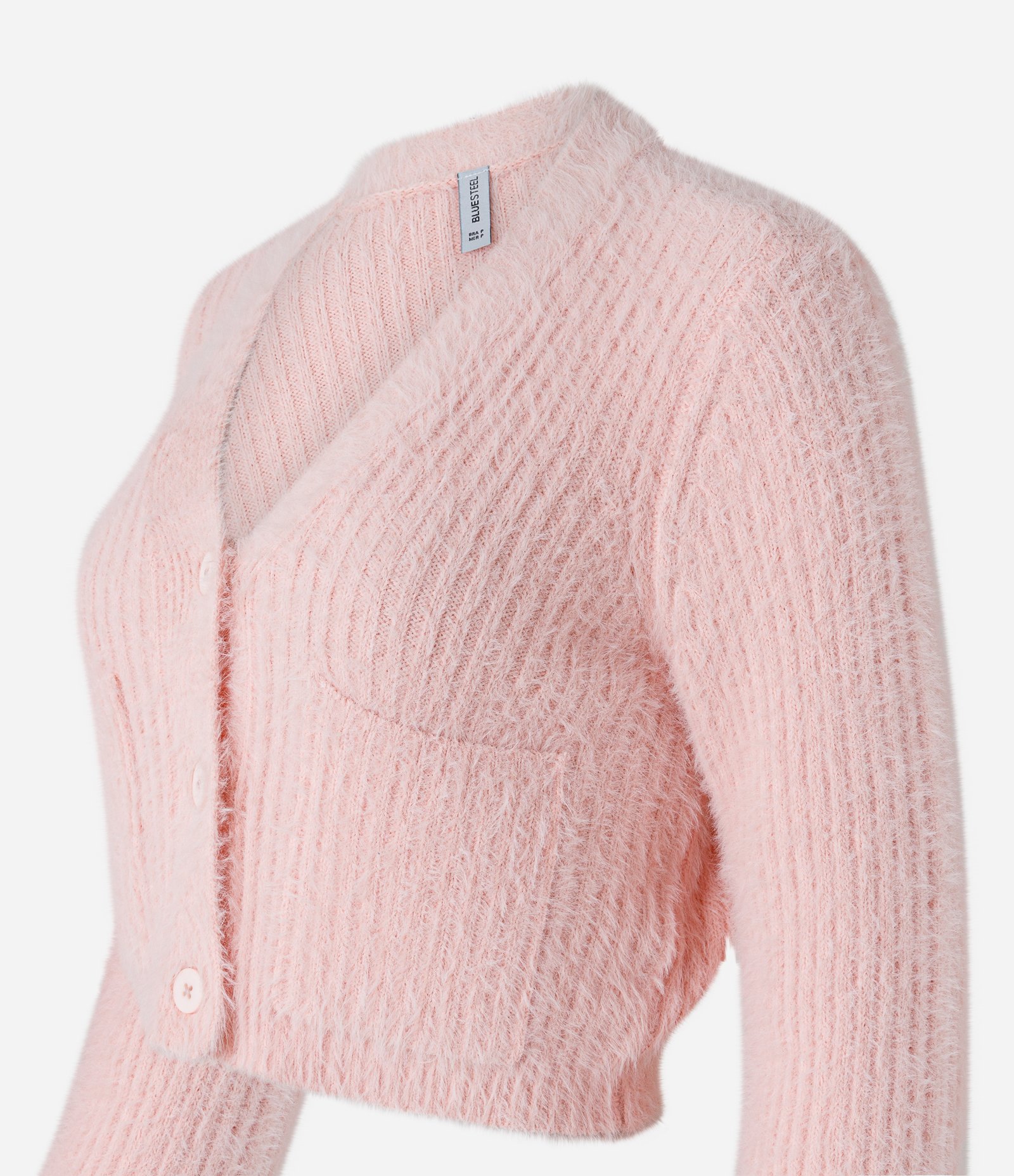 Cardigan Cropped em Tricô com Pelinho e Bolsos Rosa 6