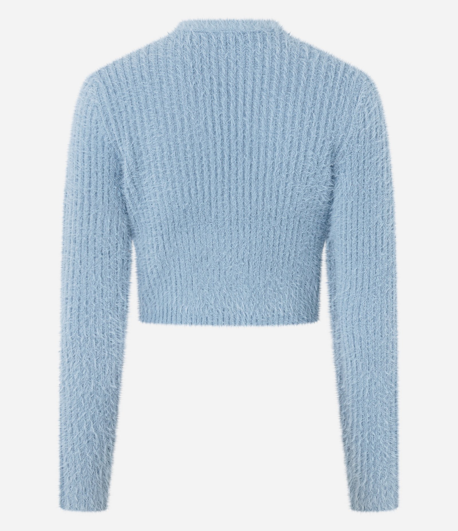 Cardigan Cropped em Tricô com Pelinho e Bolsos Azul 6