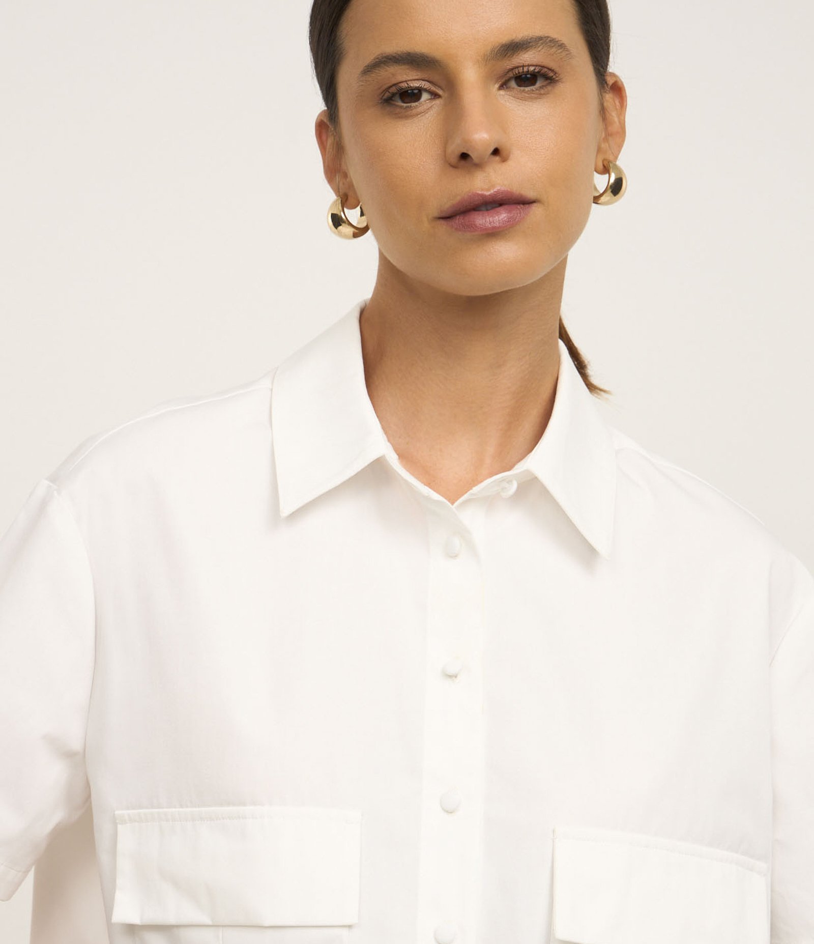 Camisa Manga Curta em Tricoline com Barra Assimétrica Branco 3