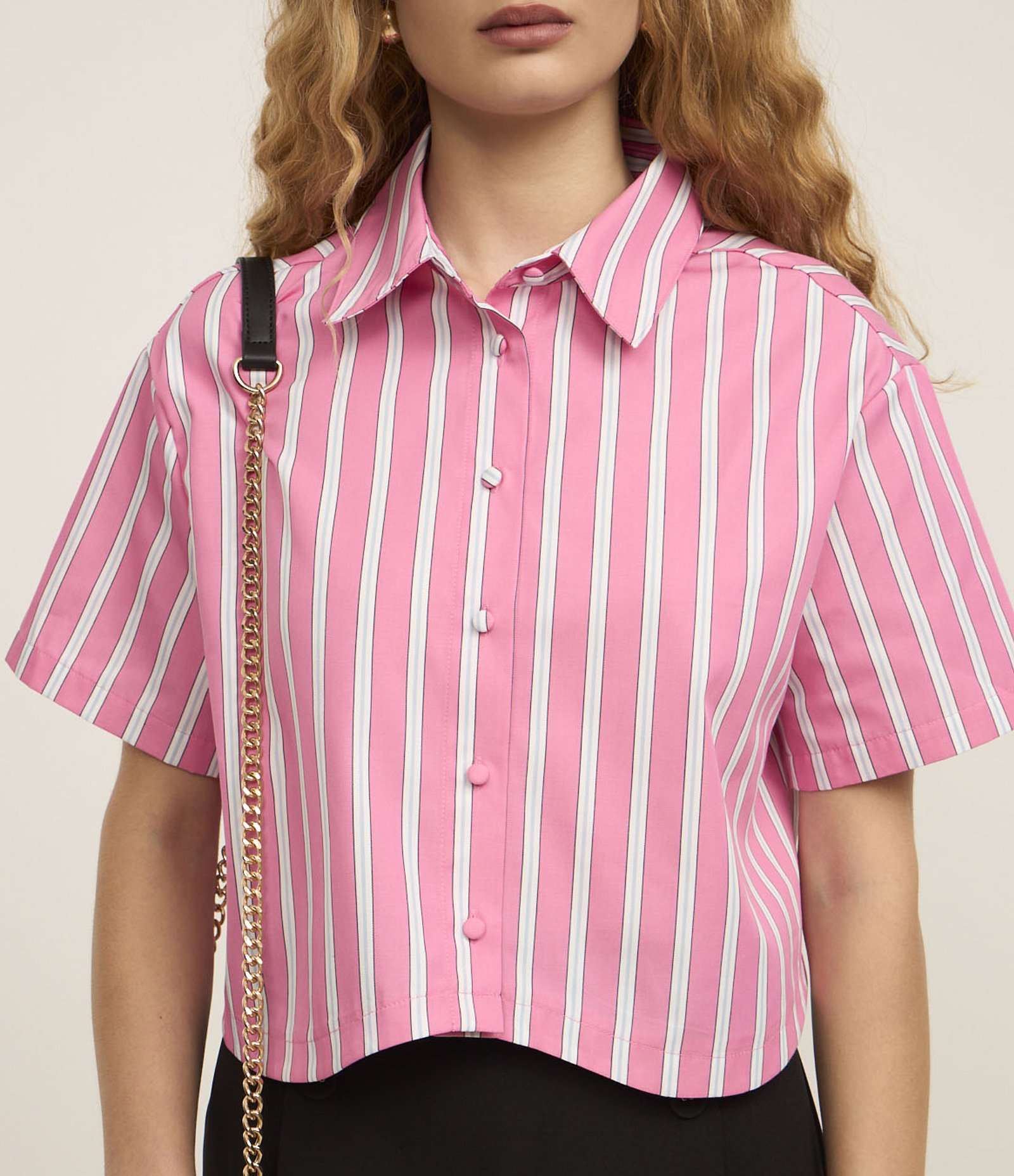 Camisa Listrada em Tricoline com Fio Tinto Rosa 4