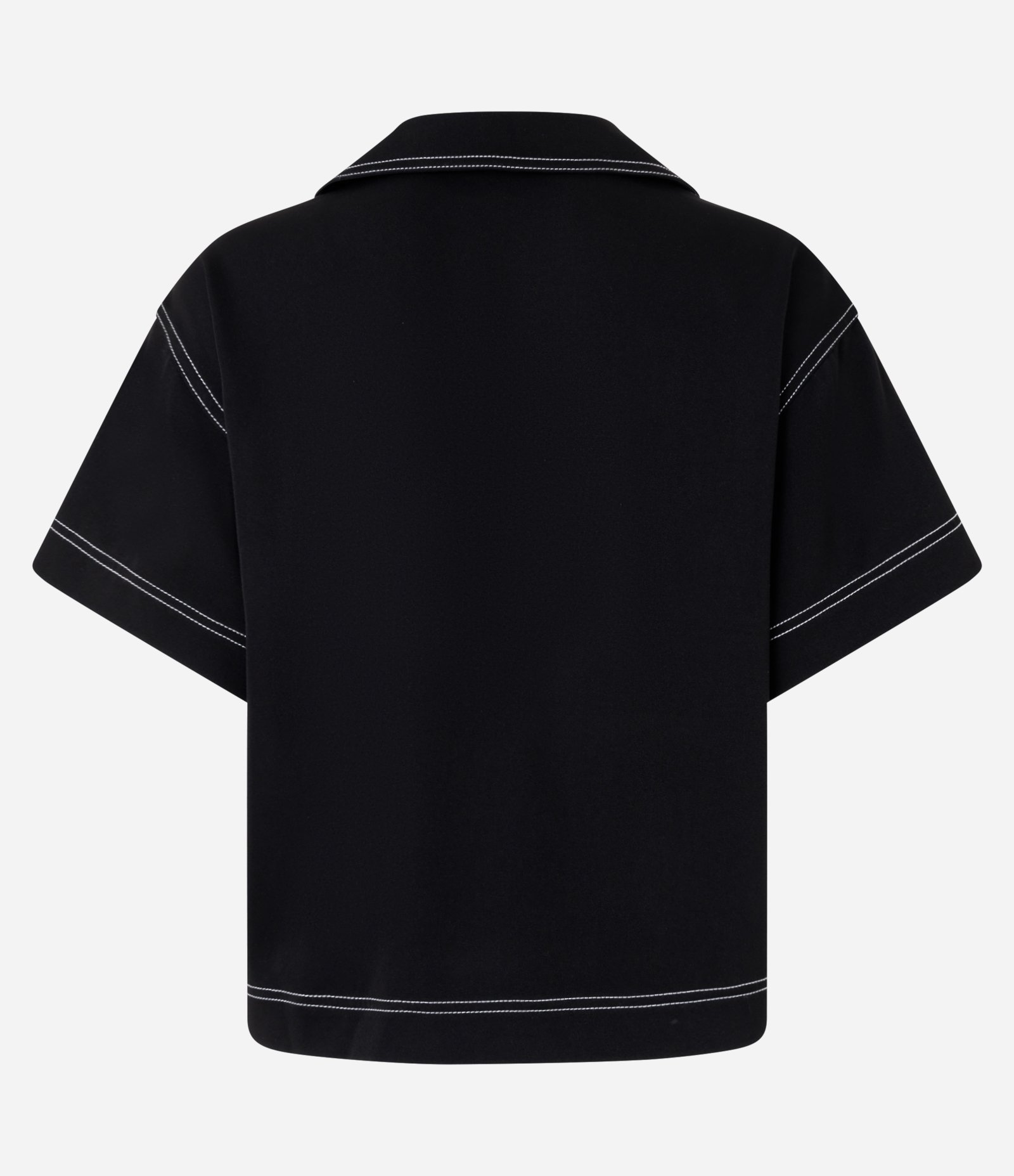 Blusa Manga Curta Alfaiataria com Decote V e Pespontos Contrastantes Preto 6