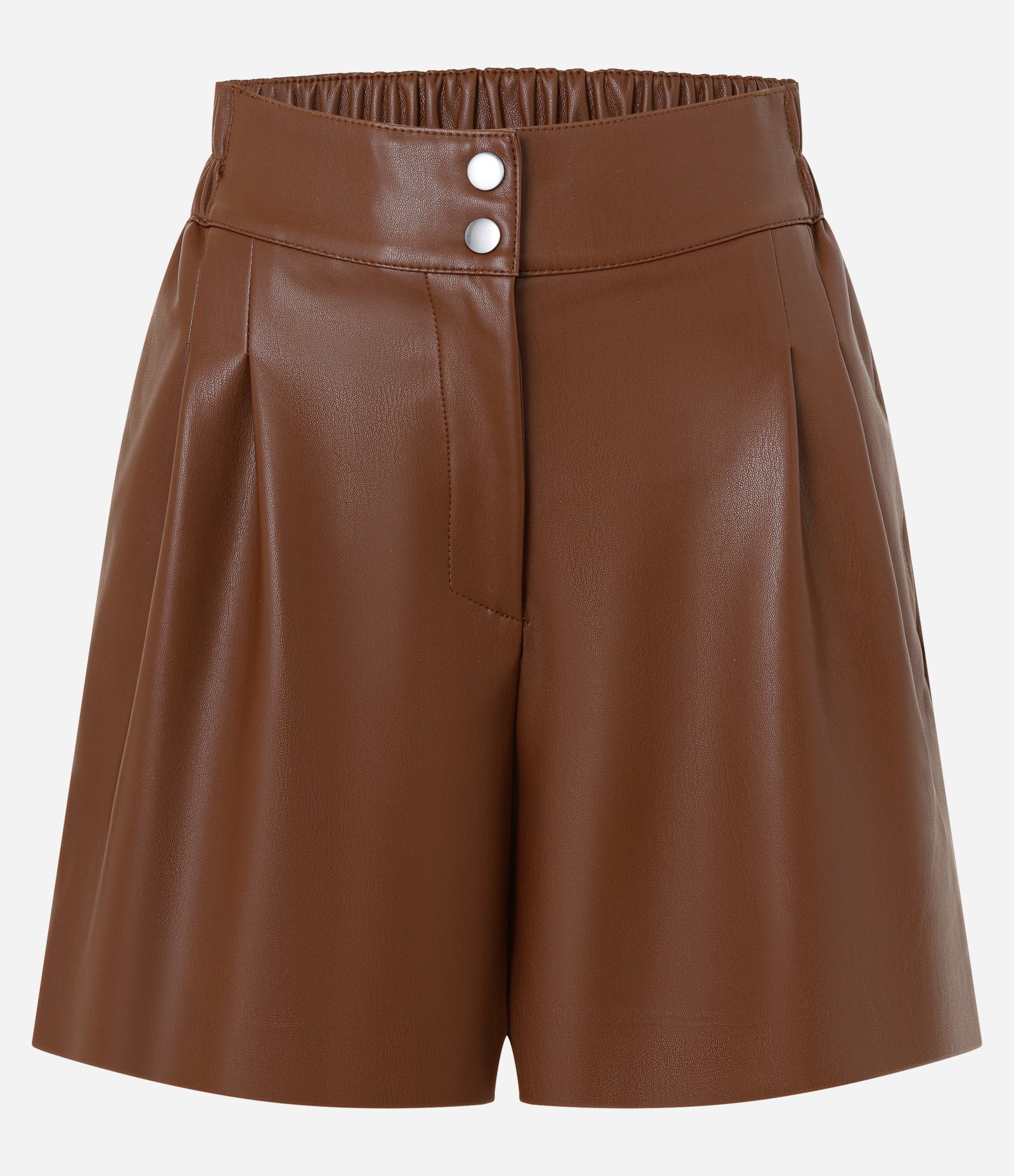 Short em PU com Pregas Frontais e Dois Botões Marrom 5