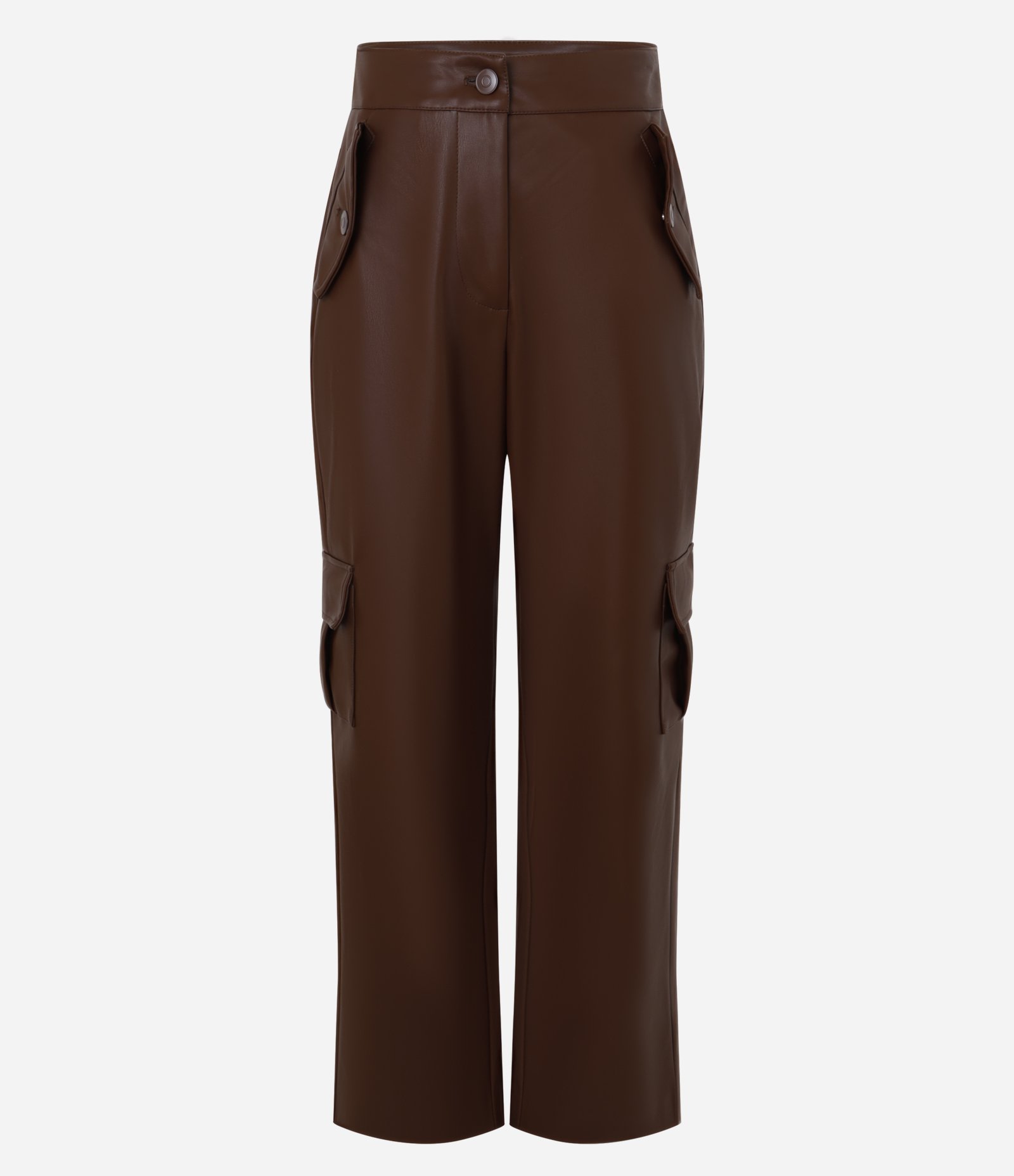 Calça Reta em PU com Bolsos Cargo Marrom 7
