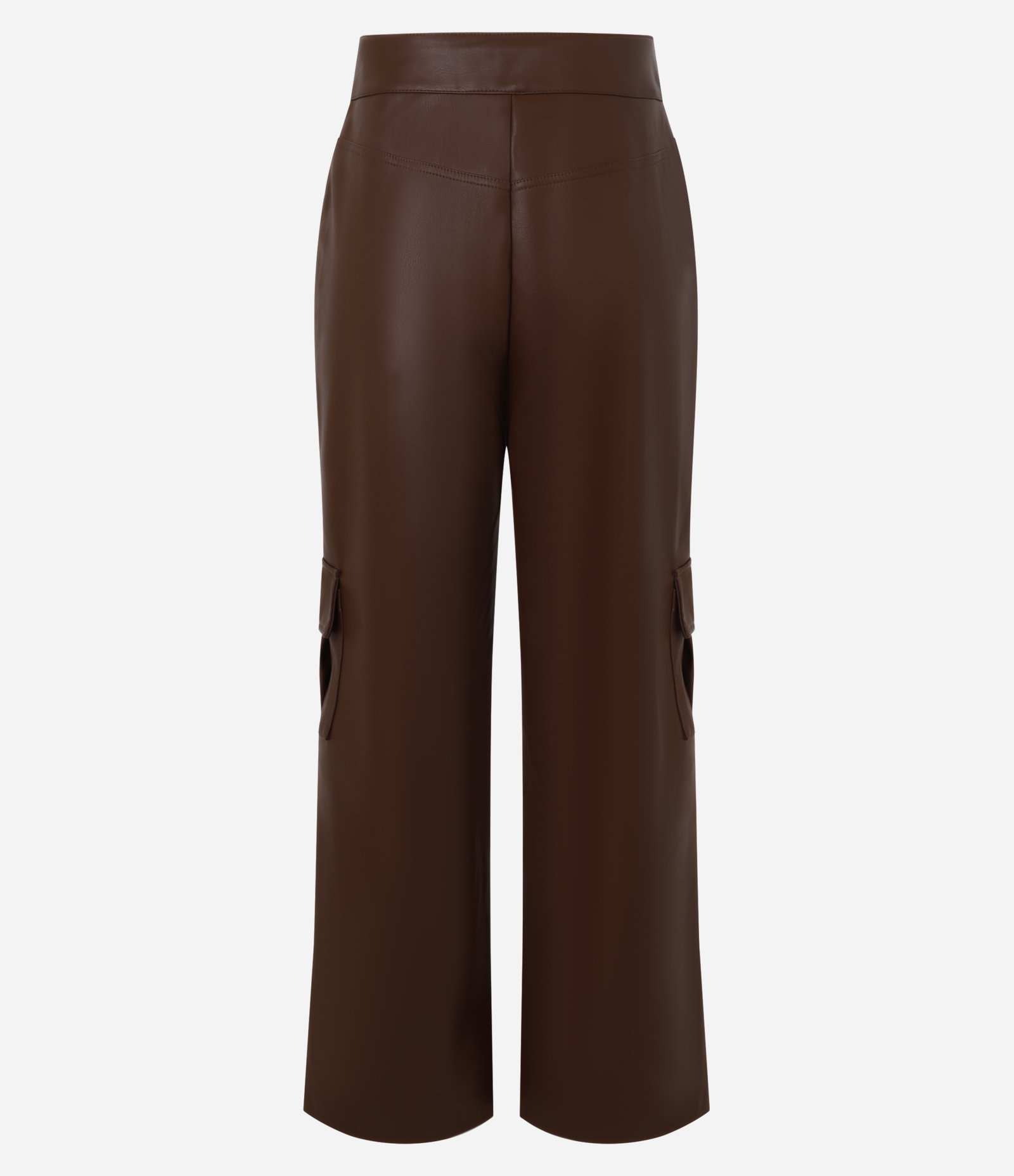 Calça Reta em PU com Bolsos Cargo Marrom 8