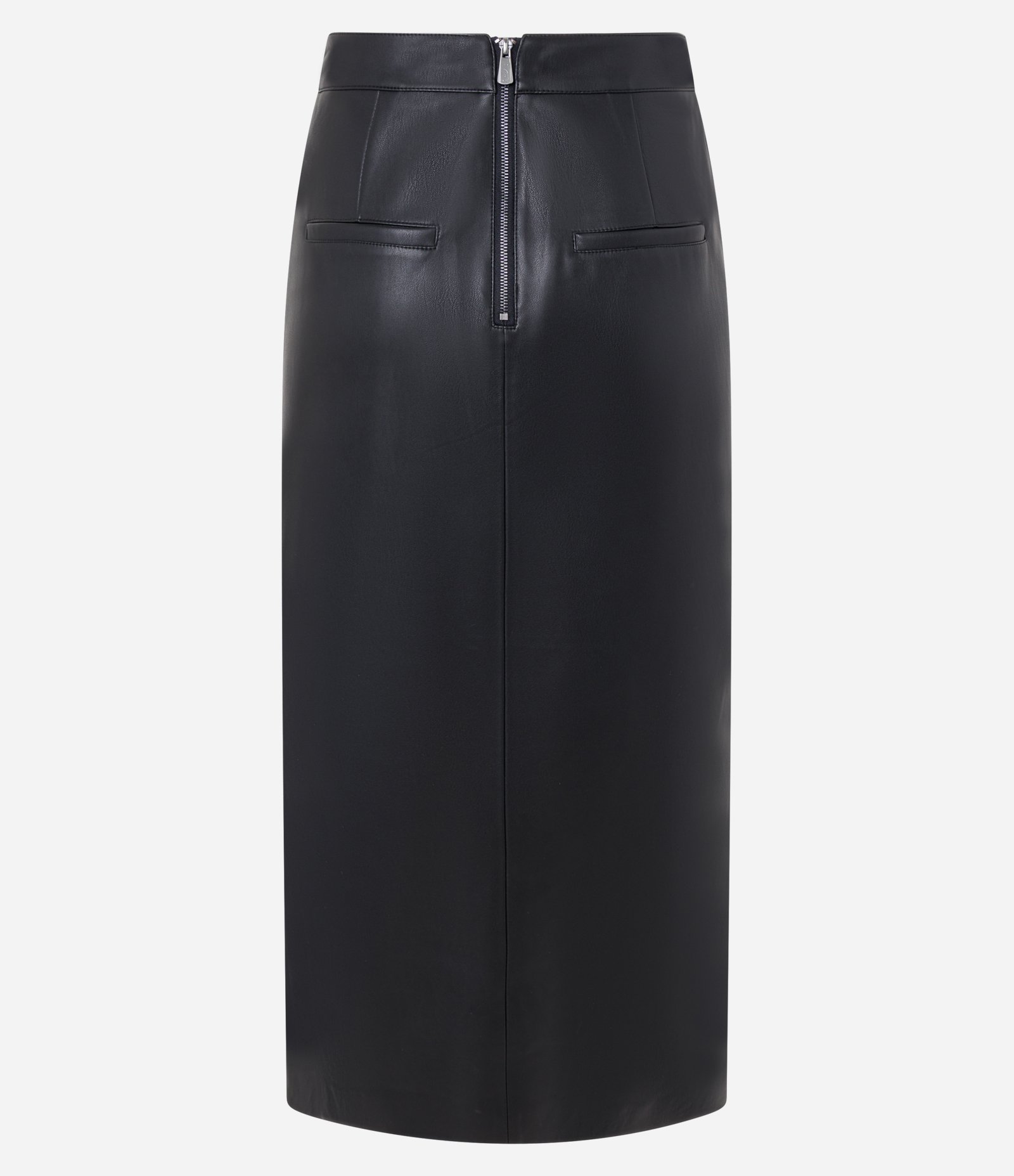 Saia Reta Midi em PU com Transpasse Envelope Preto 6