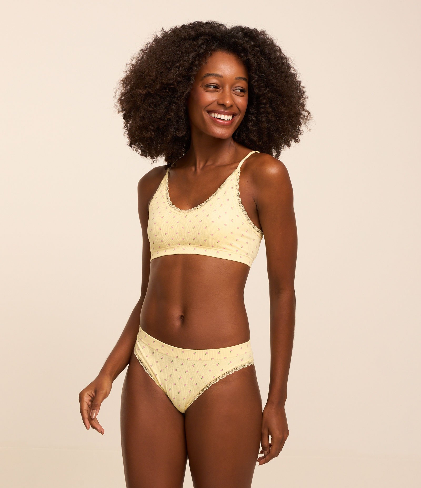 Kit 2 Calcinhas Biquíni Sem Costura com Estampa Floral Branco/Amarelo 3