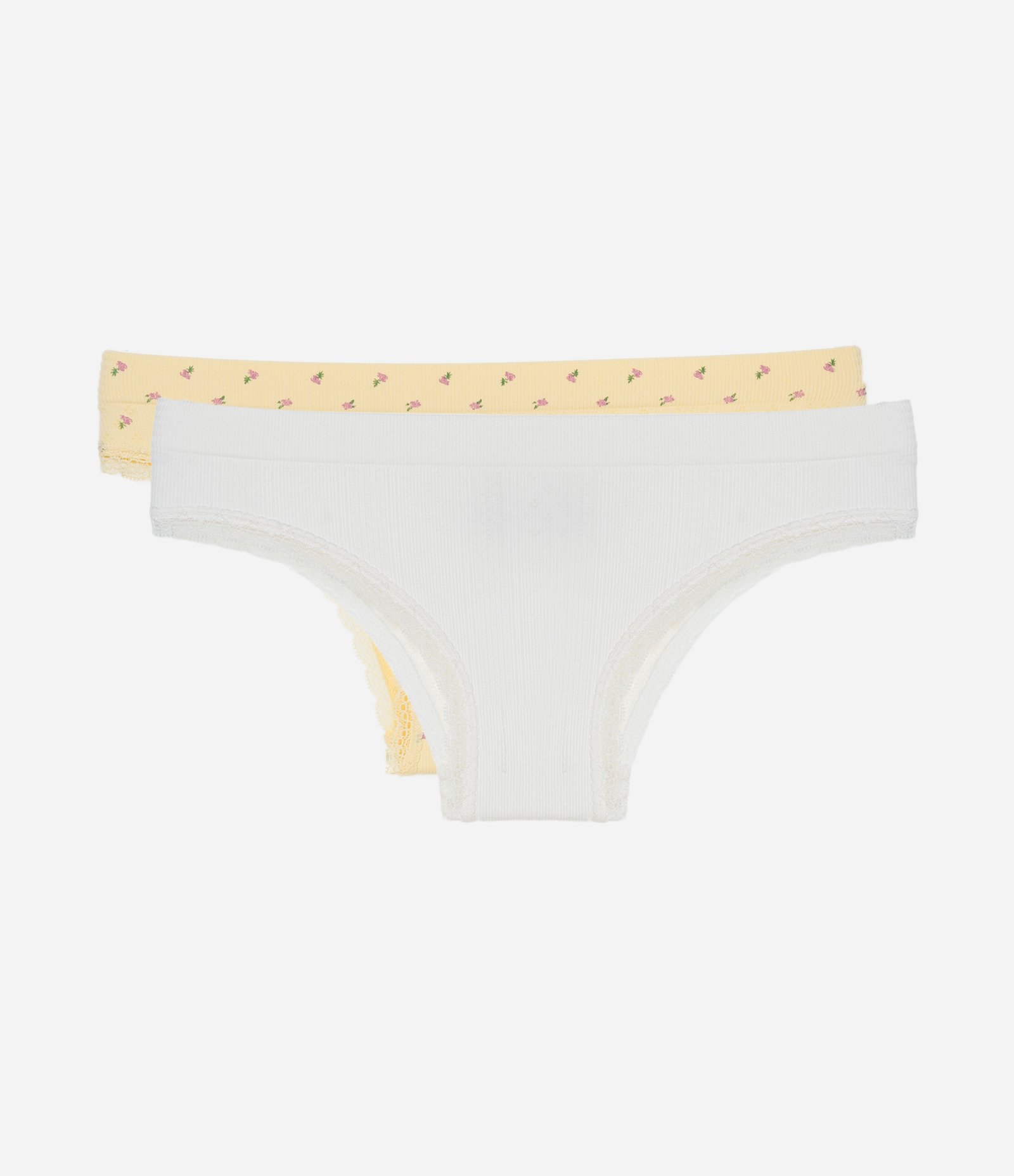 Kit 2 Calcinhas Biquíni Sem Costura com Estampa Floral Branco/Amarelo 1