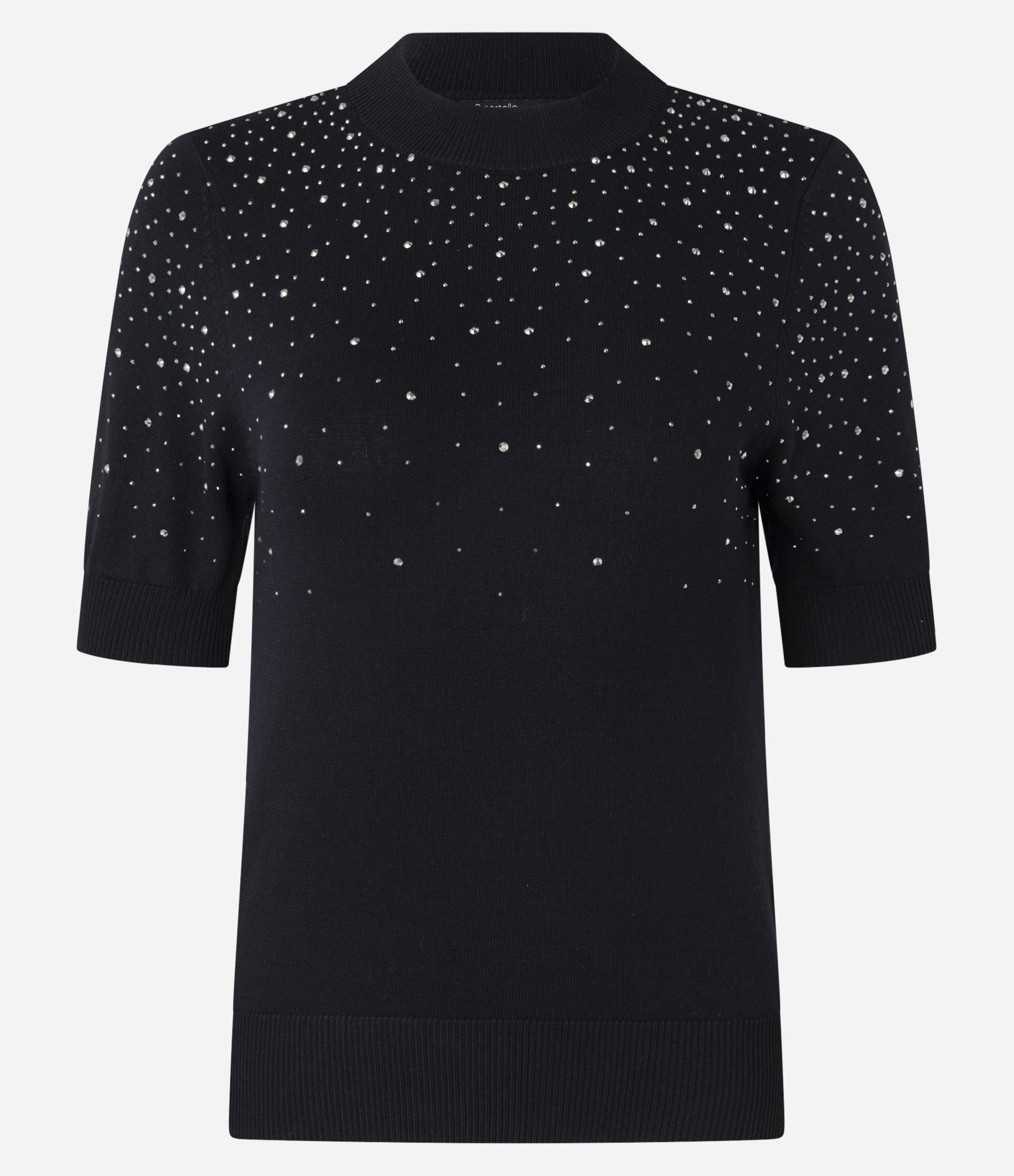 Blusa em Tricô com Brilhos de Strass e Manga Curta Preto 5