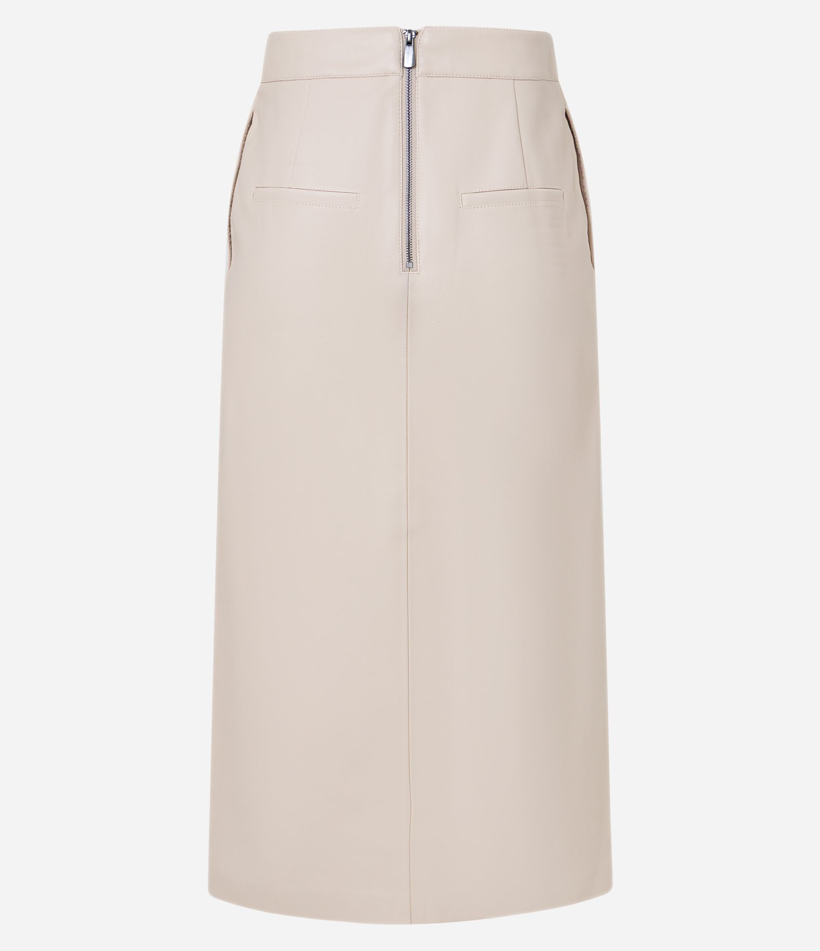 Saia Reta Midi em PU com Transpasse Envelope Bege 6