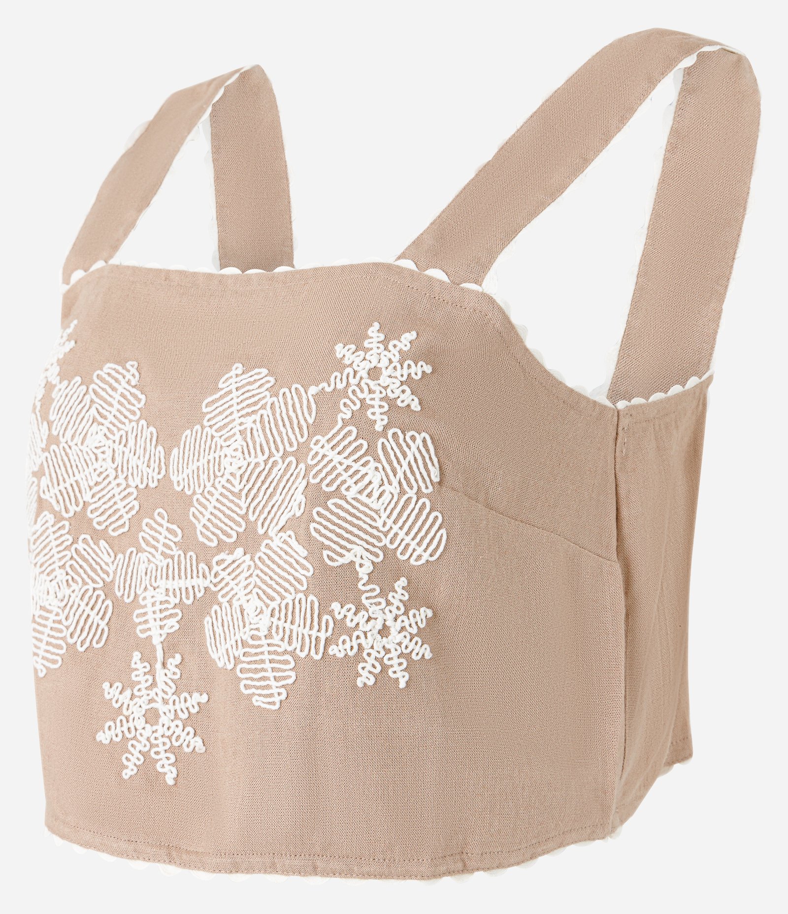 Blusa Cropped Sem Manga em Viscolinho com Flores Bordadas Marrom 7