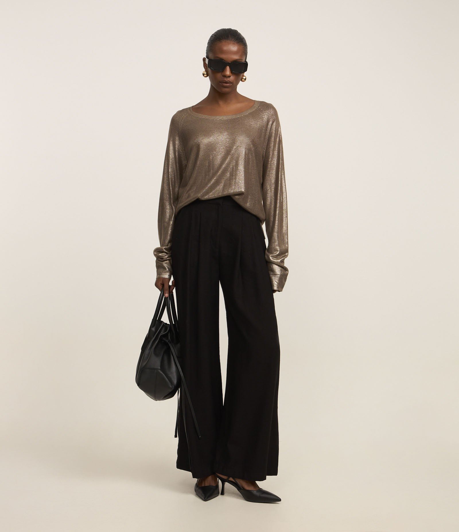 Blusa em Tricô com Cava Raglan e Foil 2