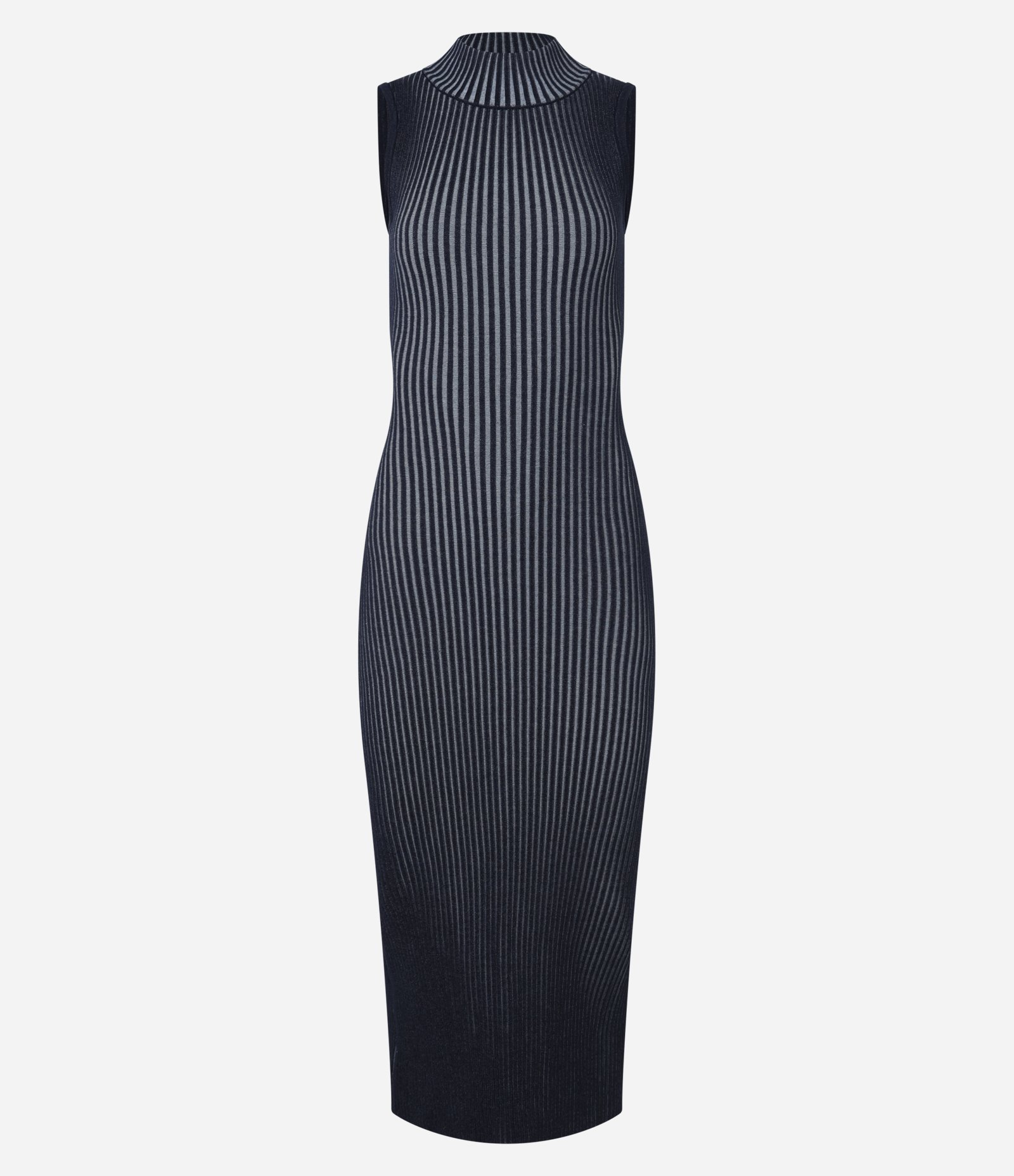 Vestido Midi em Tricô com Gola Alta e Frisos Azul Marinho 7