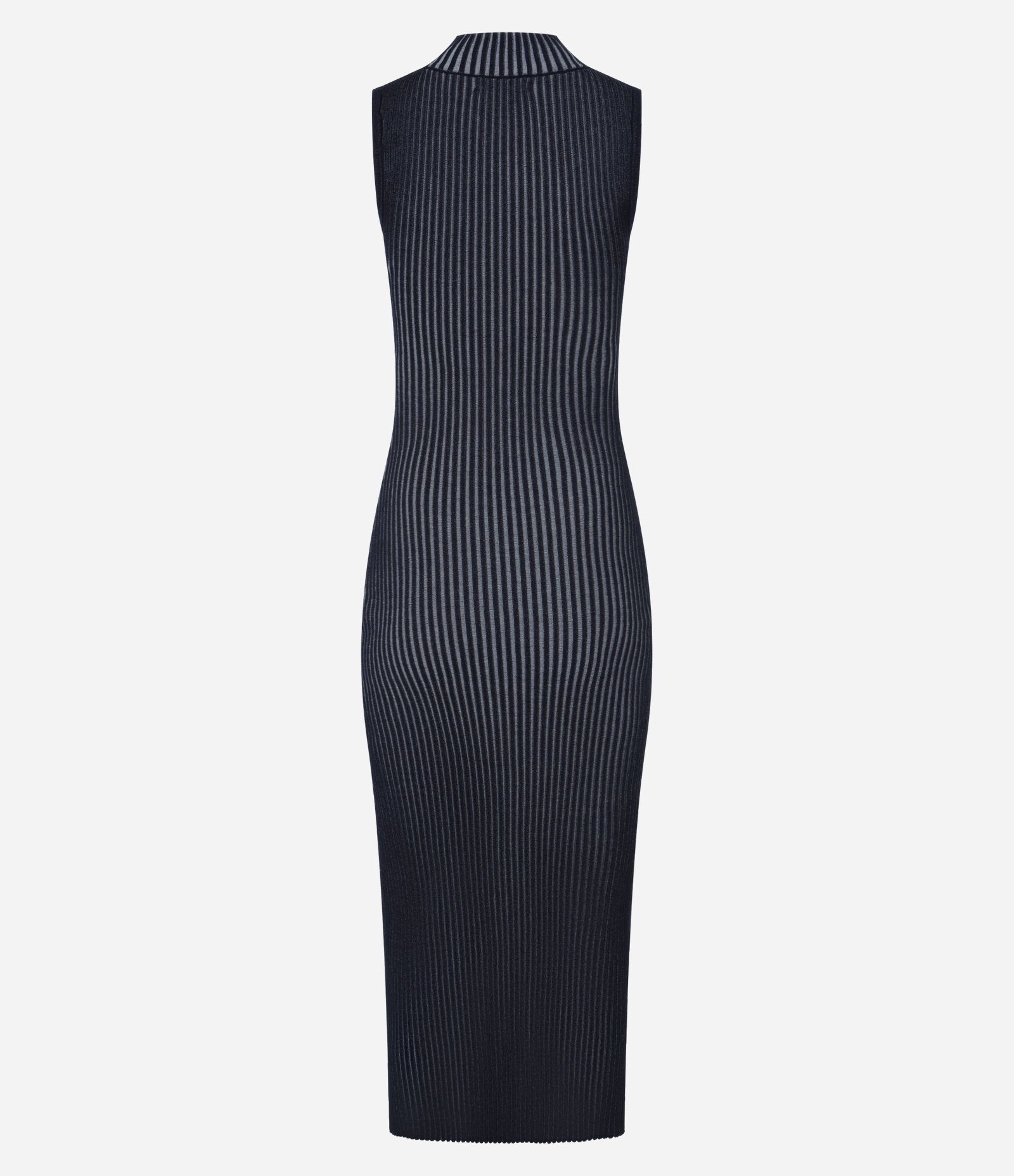 Vestido Midi em Tricô com Gola Alta e Frisos Azul Marinho 9