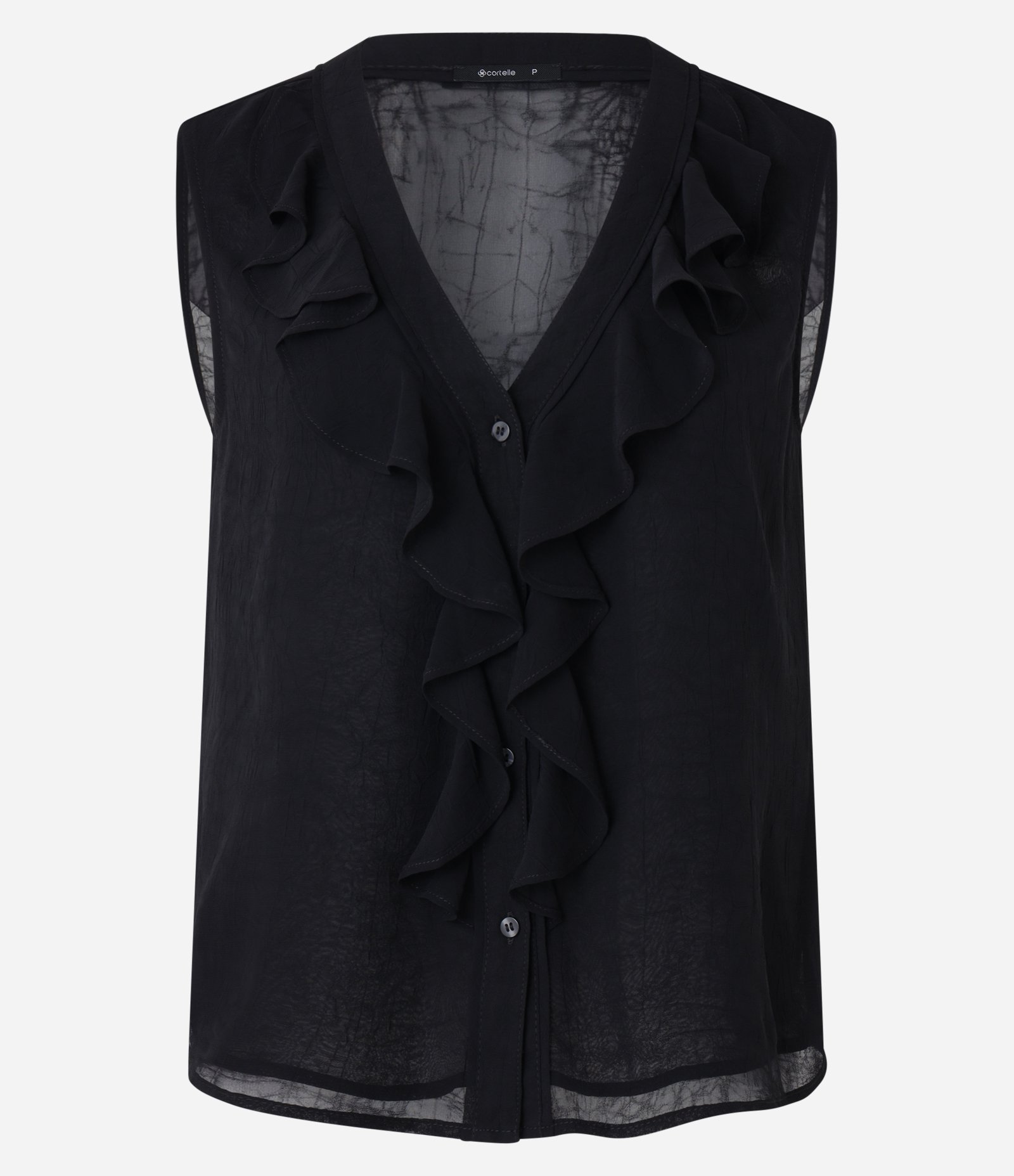 Blusa Sem Manga em Chiffon com Botões Frontais Preto 4