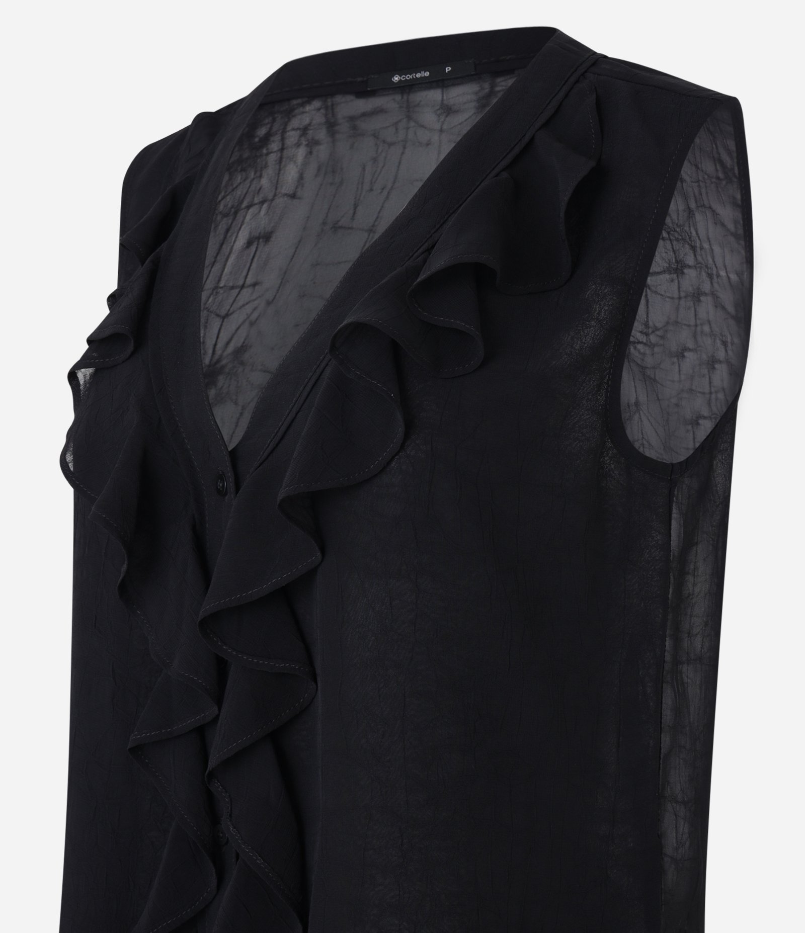 Blusa Sem Manga em Chiffon com Botões Frontais Preto 5