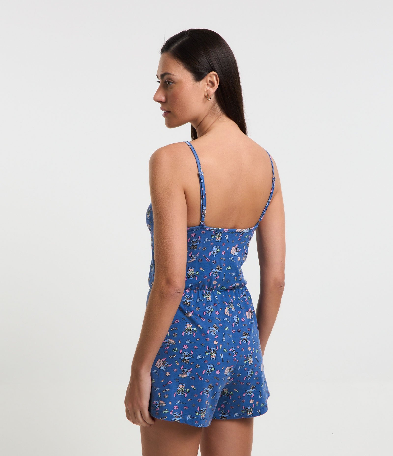 Pijama Macaquinho em Viscose com Estampa Stitch Azul 3