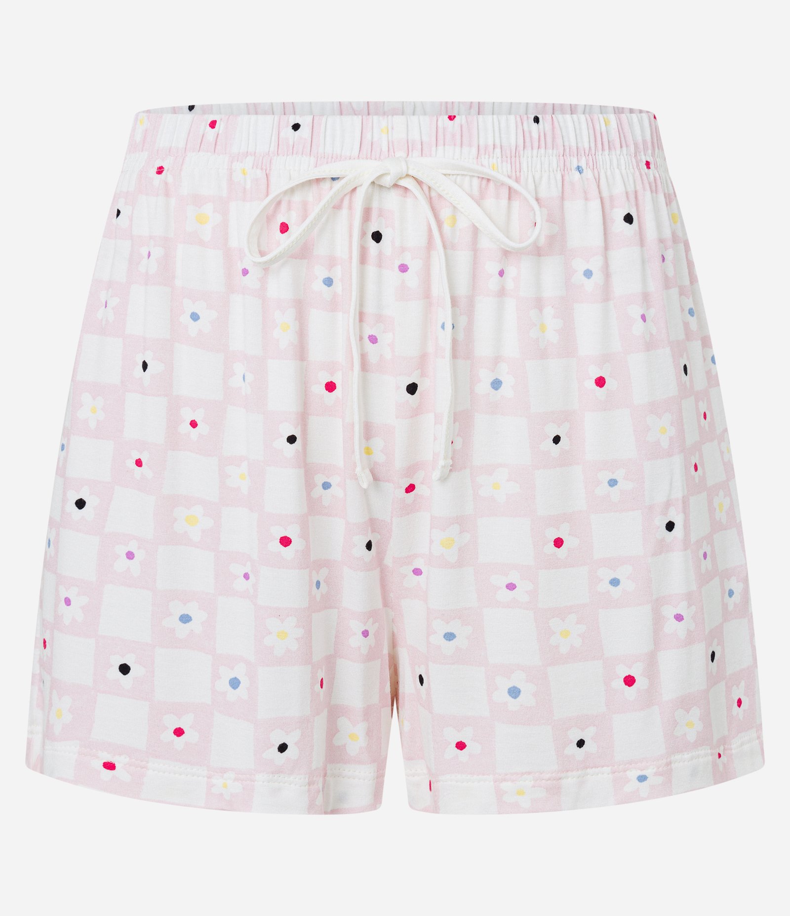 Short de Pijama em Viscose com Amarração no Cós e Estampa Floral Xadrez Rosa/ Branco 5