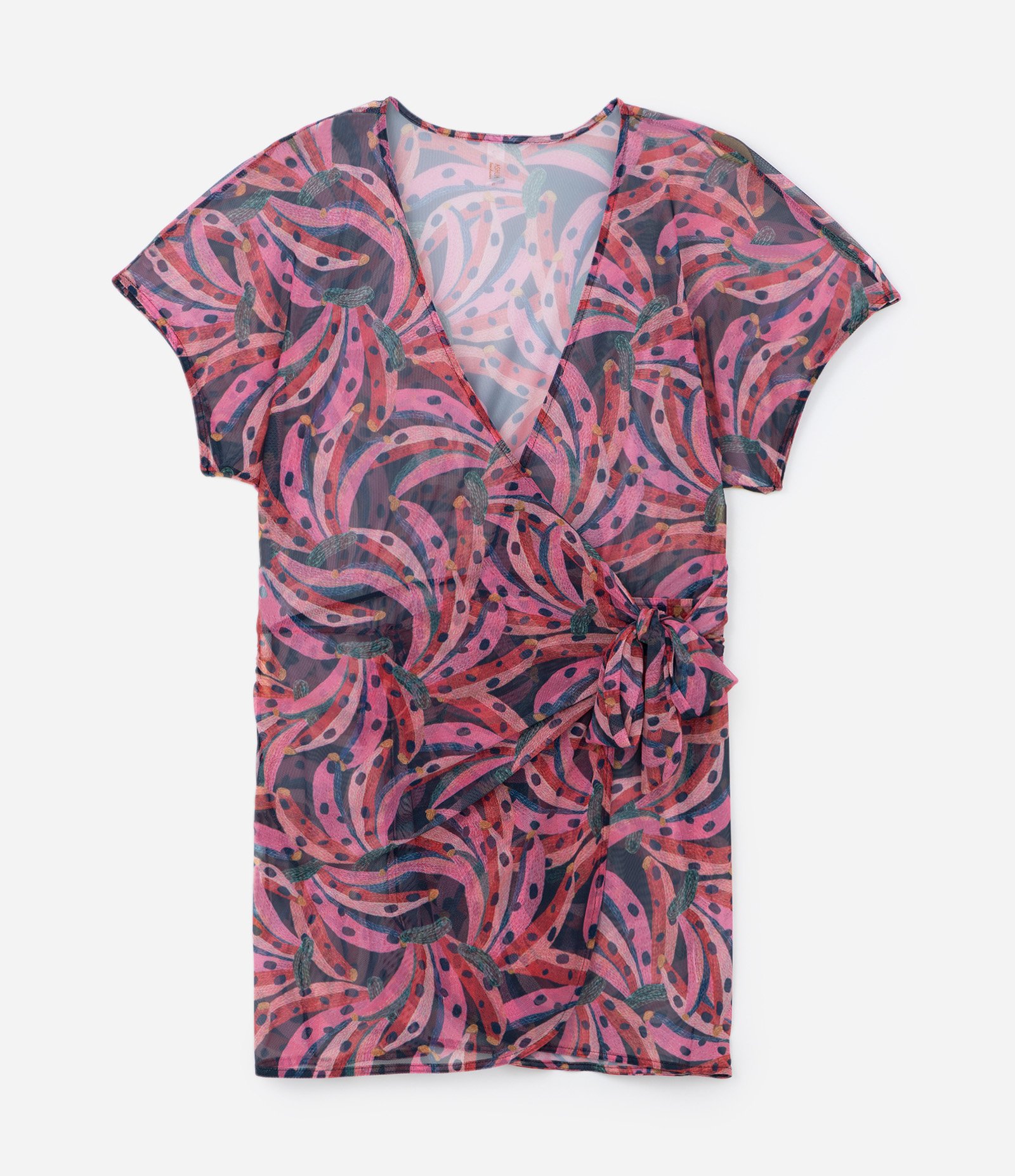 Saída de Praia Vestido em Tule Estampado de Bananas Curve & Plus Size Multicores 5