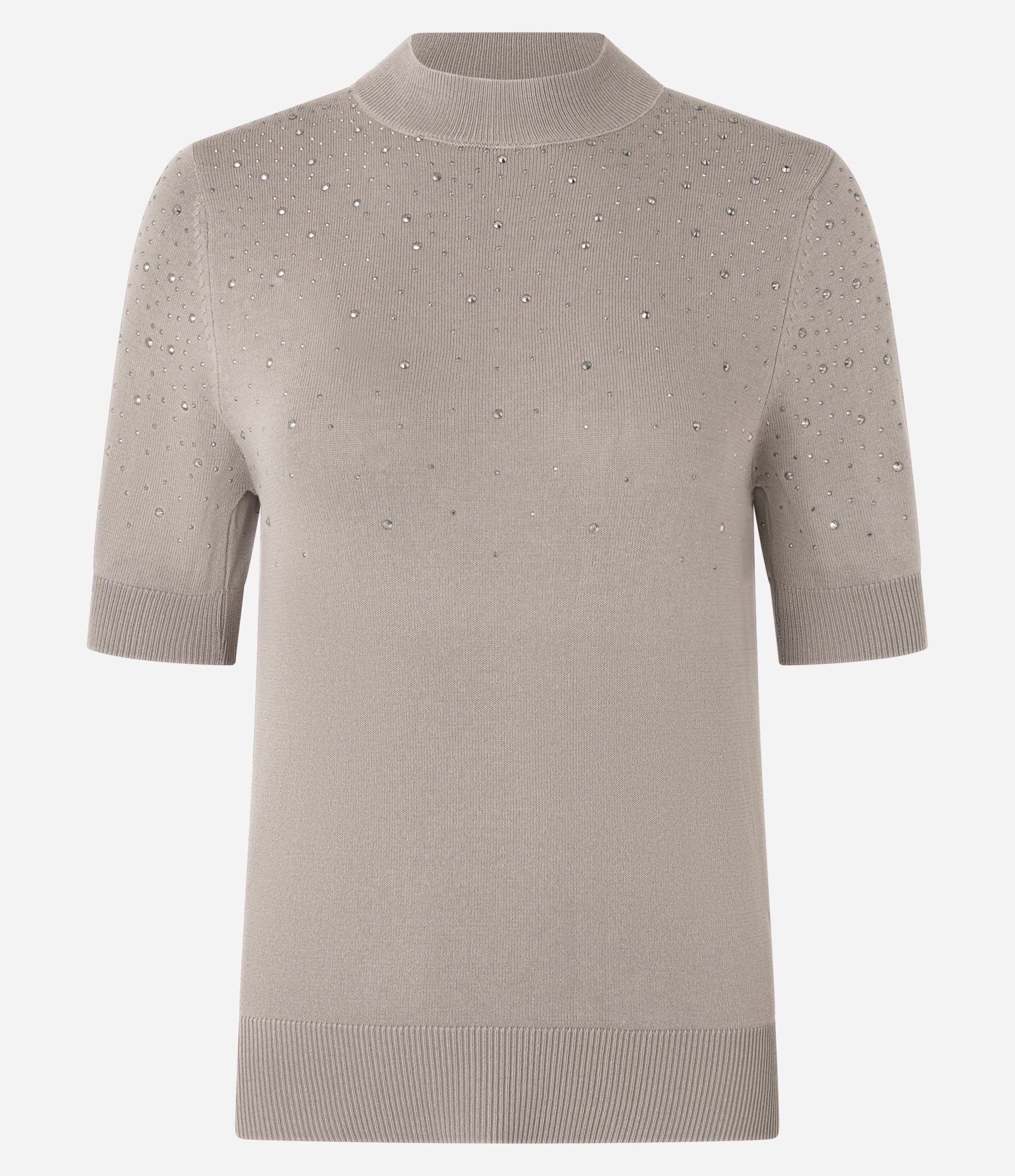 Blusa em Tricô com Brilhos de Strass e Manga Curta Bege 6