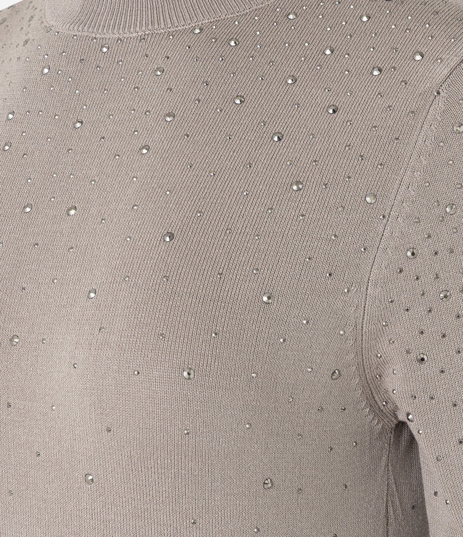 Blusa em Tricô com Brilhos de Strass e Manga Curta Bege 7