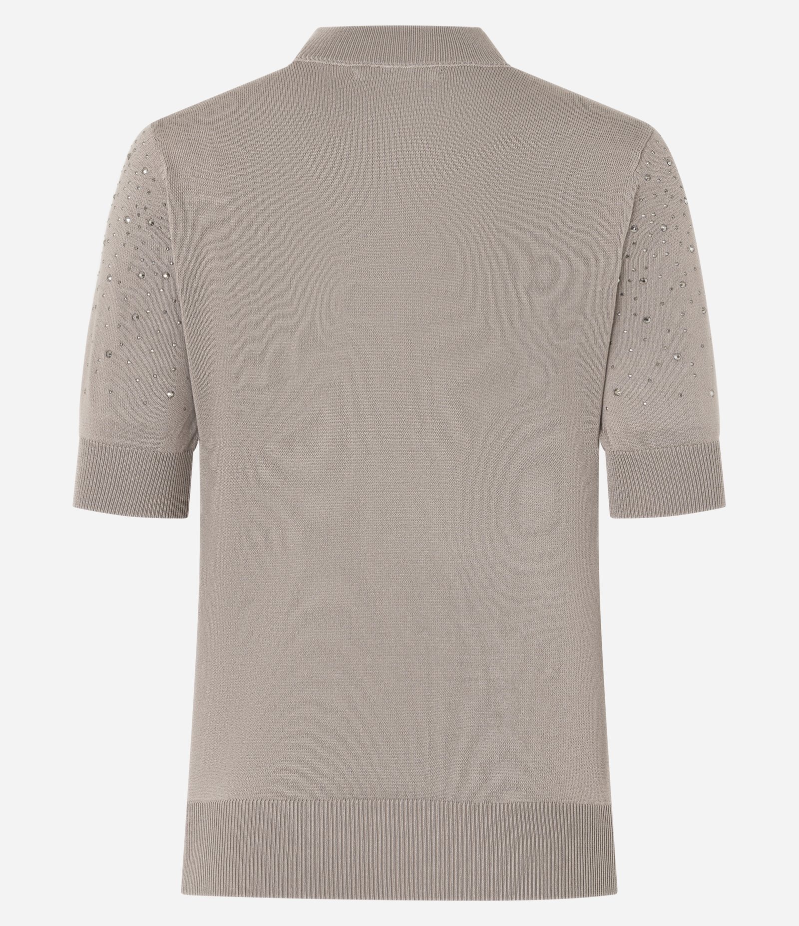 Blusa em Tricô com Brilhos de Strass e Manga Curta Bege 8