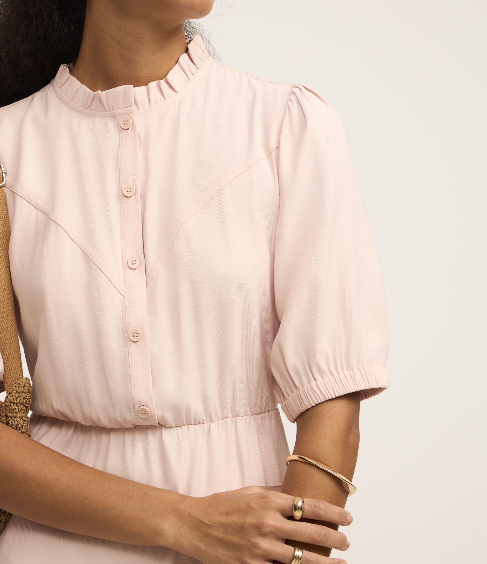 Vestido Midi em Viscose com Babado Marias Rosa 3