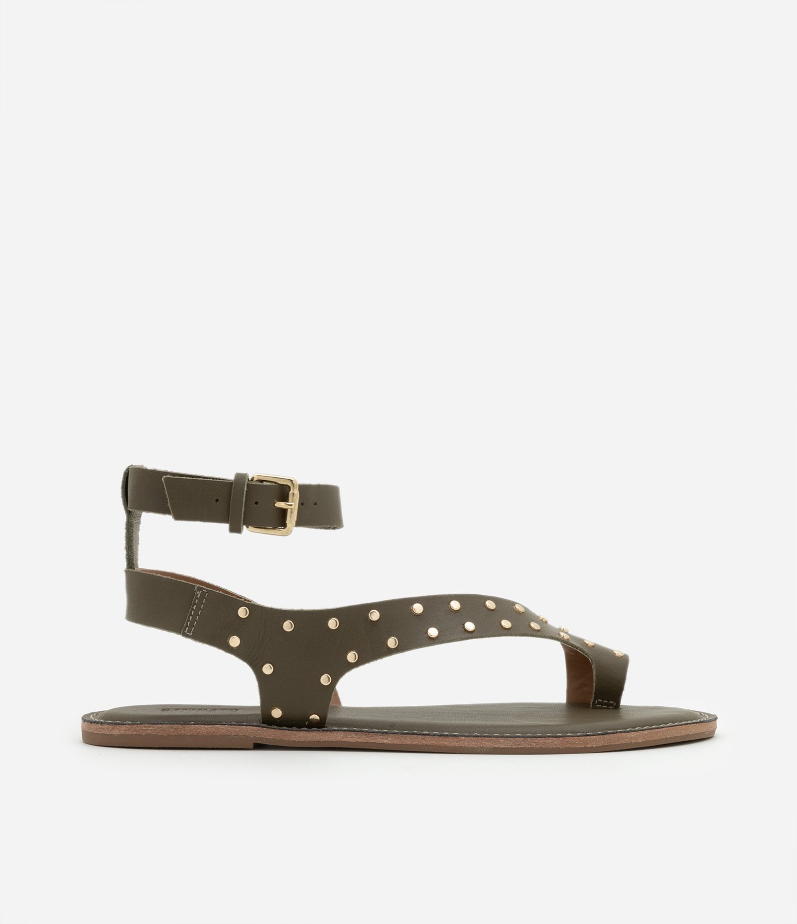 Sandália Rasteira em Pu com Dedeira e Aplicação de Tachas Verde 1