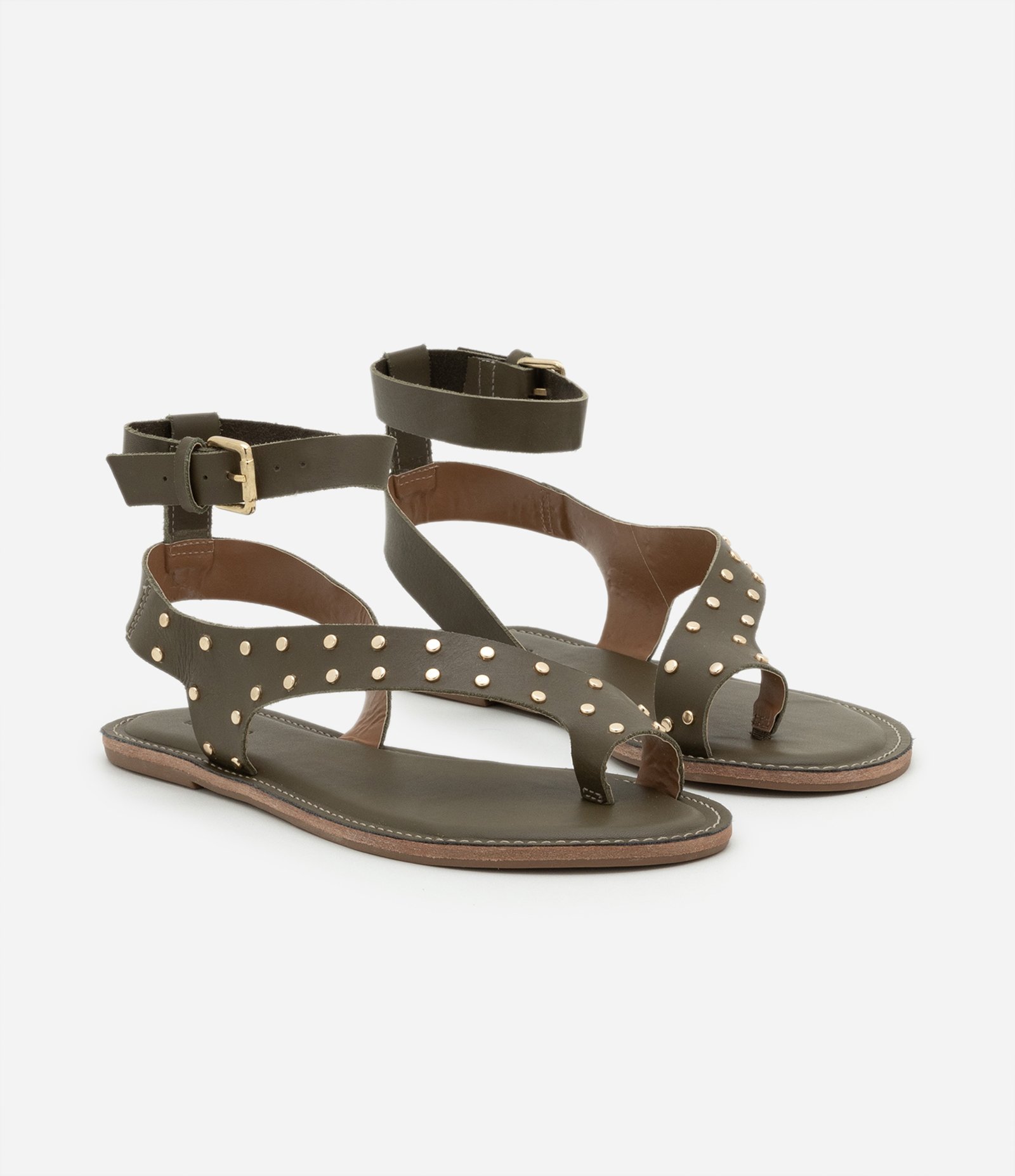 Sandália Rasteira em Pu com Dedeira e Aplicação de Tachas Verde 2