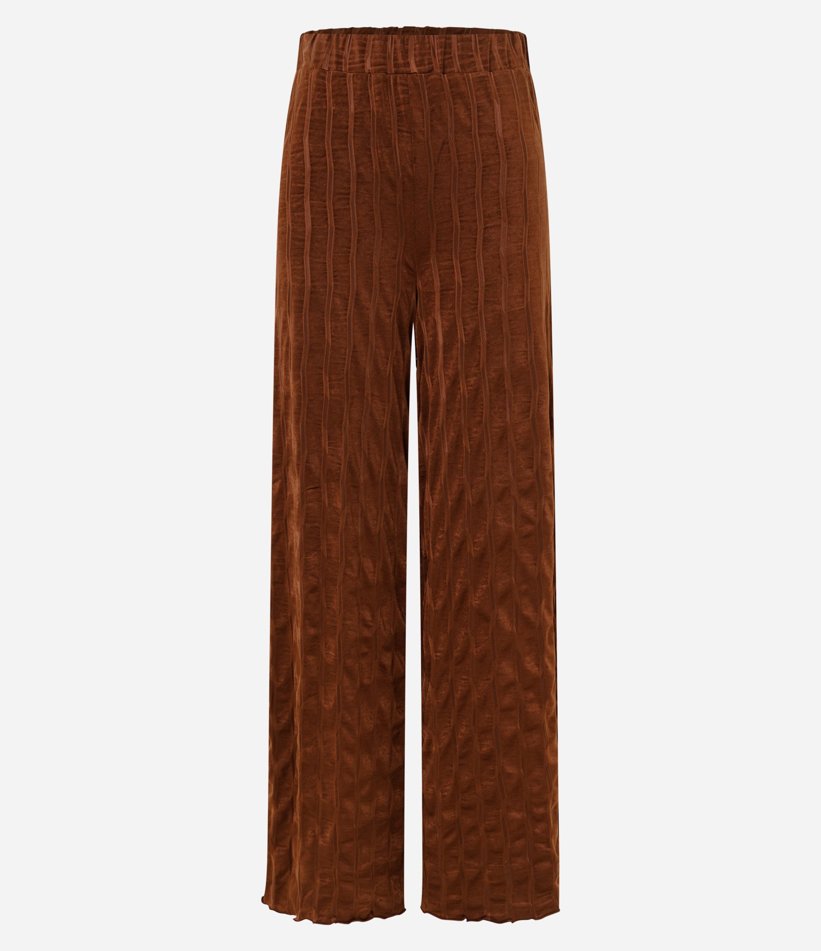 Calça Wide Leg Cintura Alta Texturizada com Elástico no Cós Marrom 5