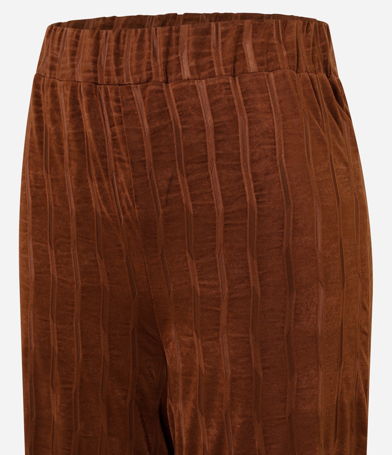 Calça Wide Leg Cintura Alta Texturizada com Elástico no Cós Marrom 6