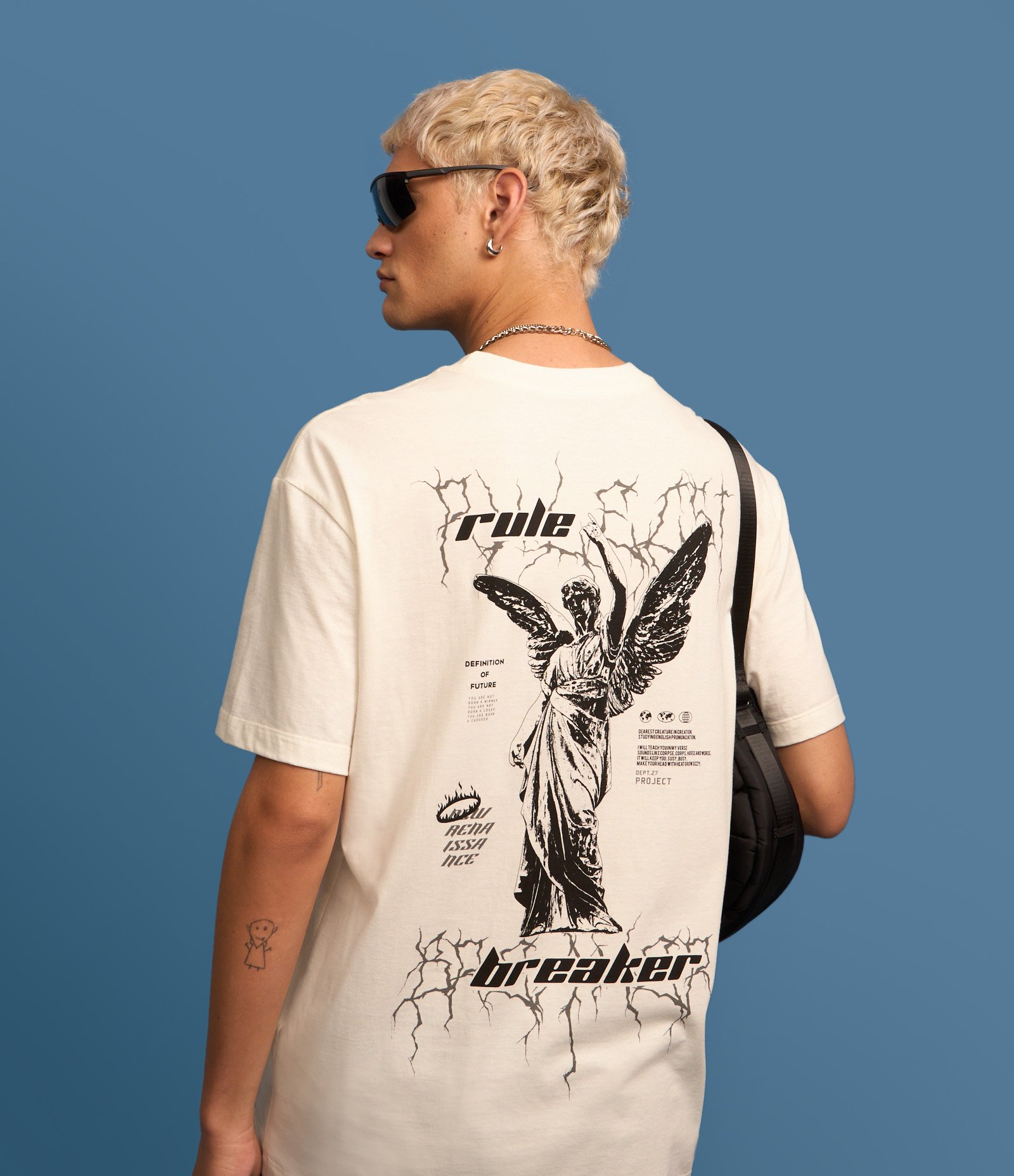 Camiseta Relaxed com Manga Curta e Estampa Angel Rule Breaker Branco 1