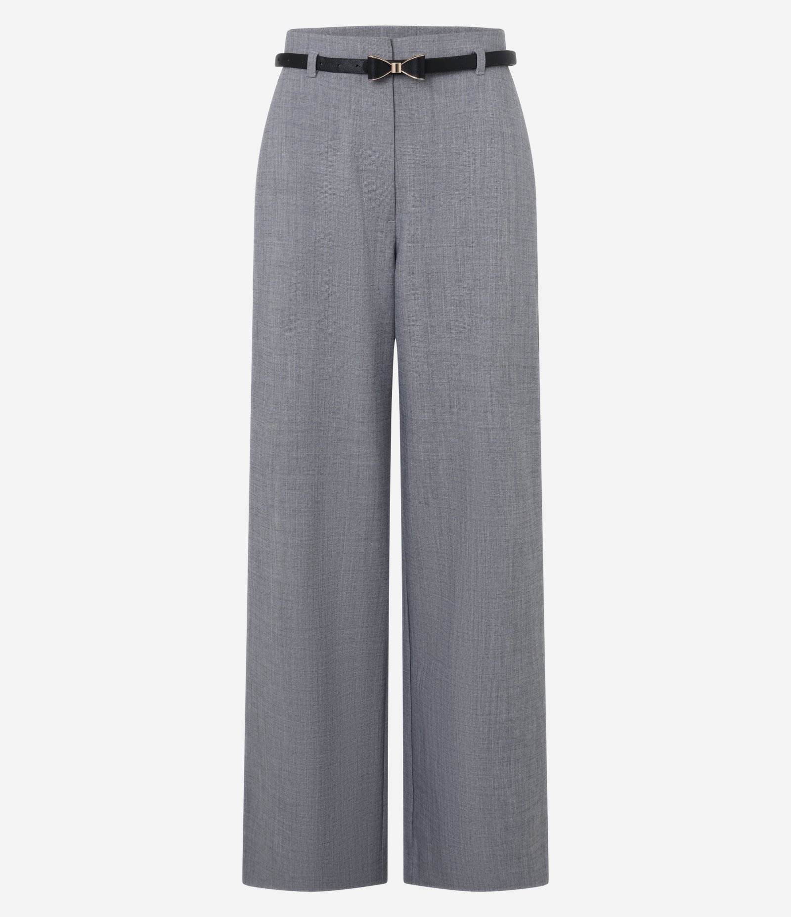 Calça Wide Leg Alfaitada com Cinto Estreito de Fivela Laço Cinza 5