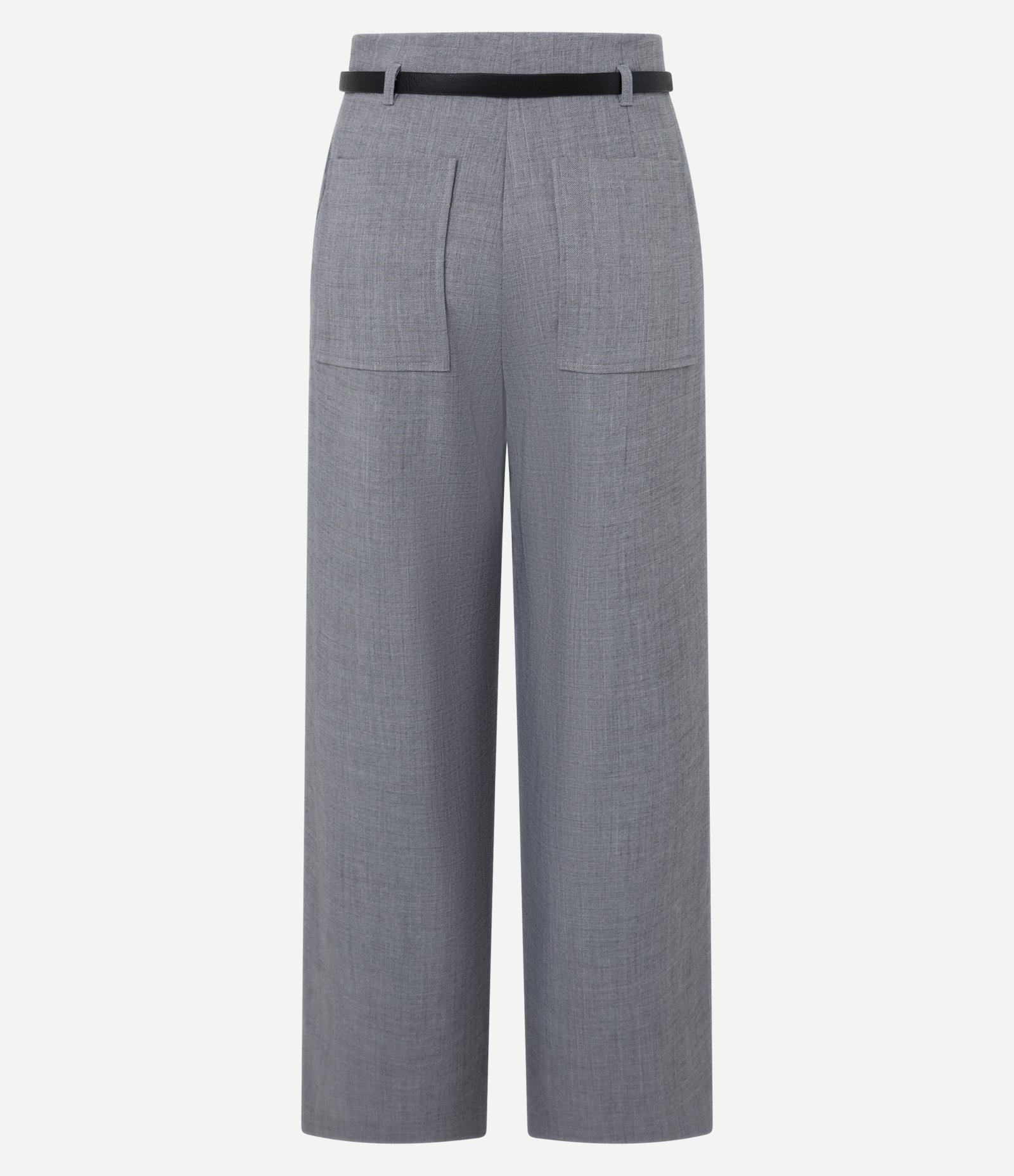 Calça Wide Leg Alfaitada com Cinto Estreito de Fivela Laço Cinza 6