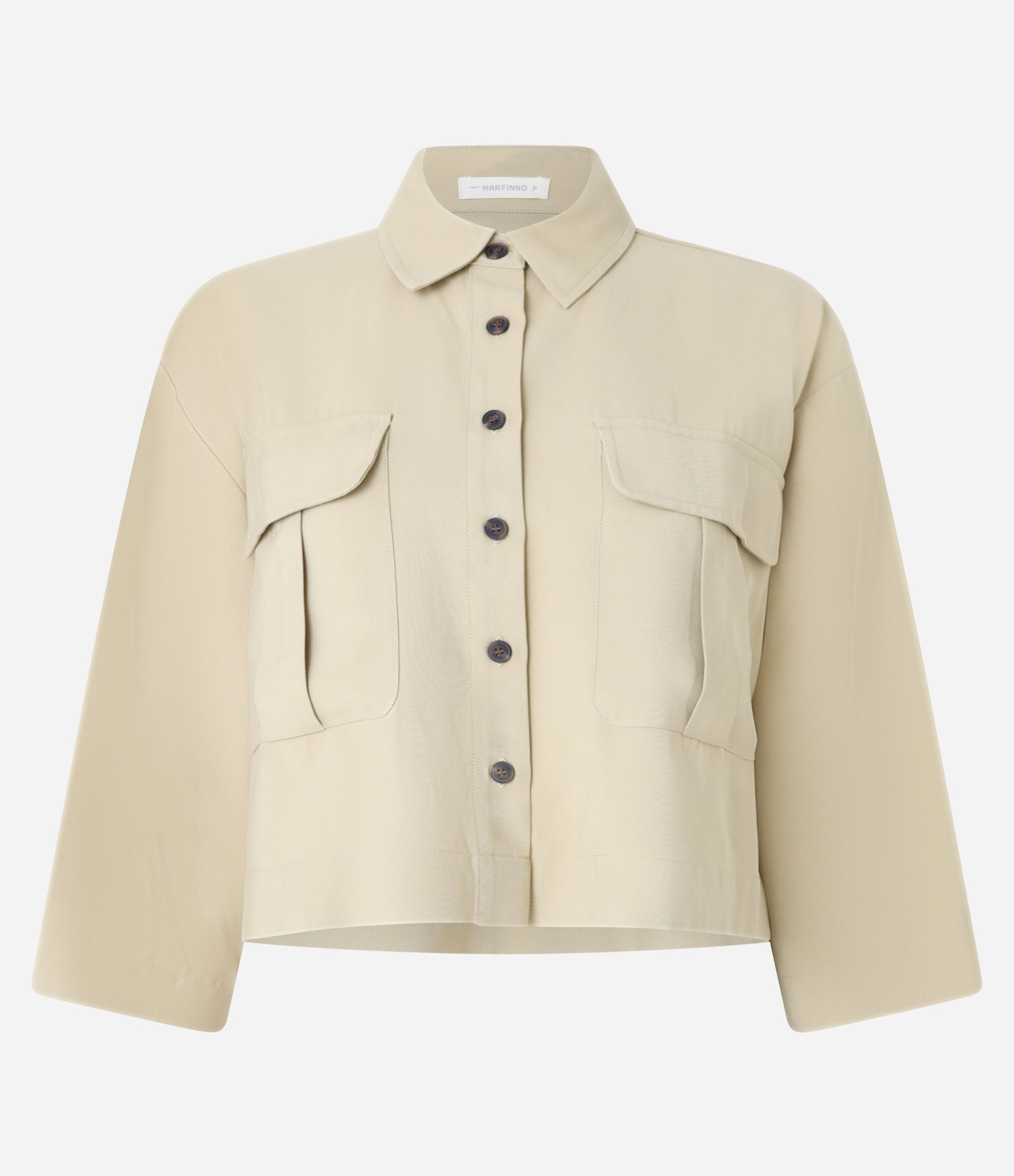 Camisa em Viscose com Botões e Bolsos Frontais Bege 5
