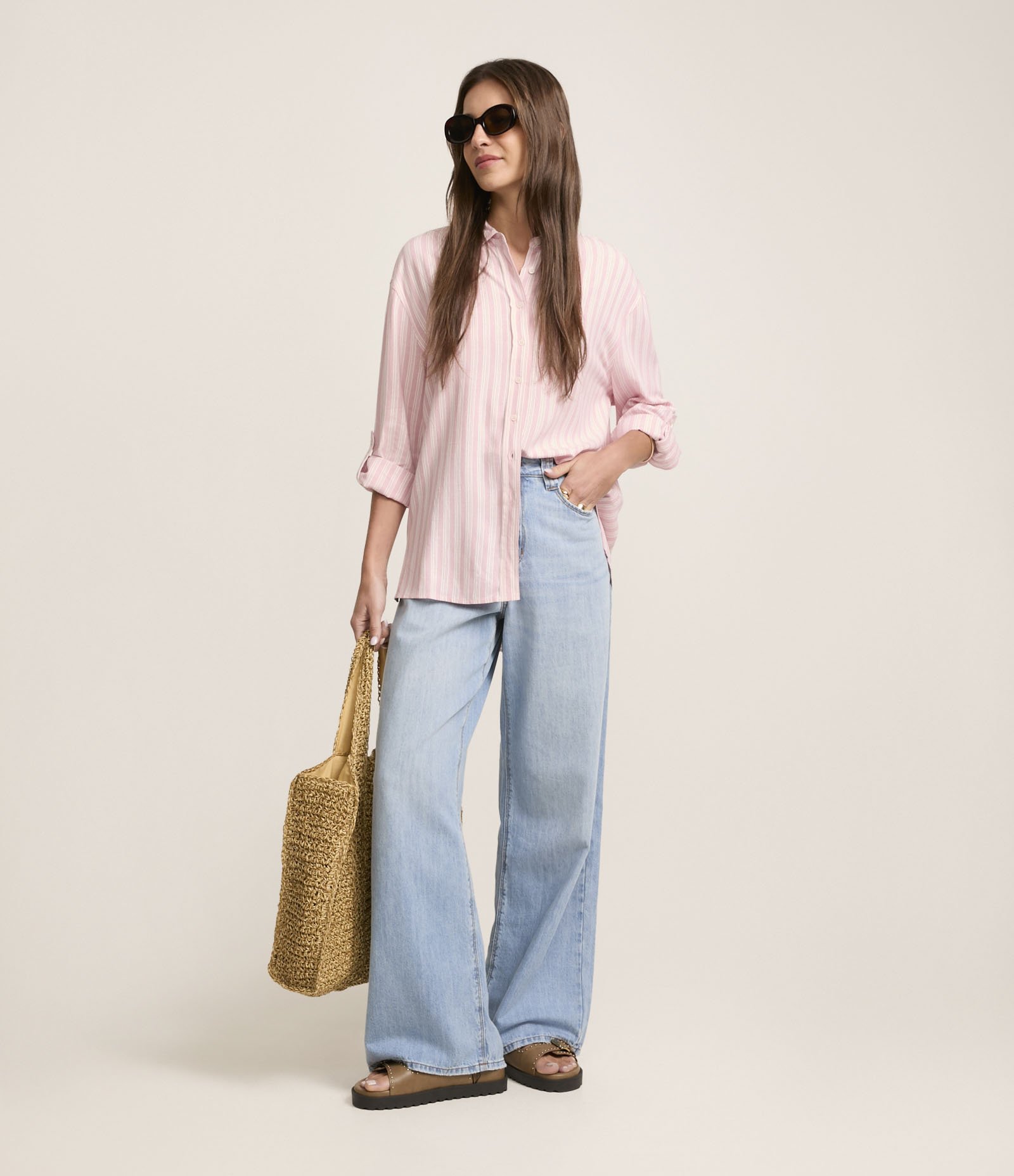 Camisa Listrada em Fio Tinto Rosa Terroso 2