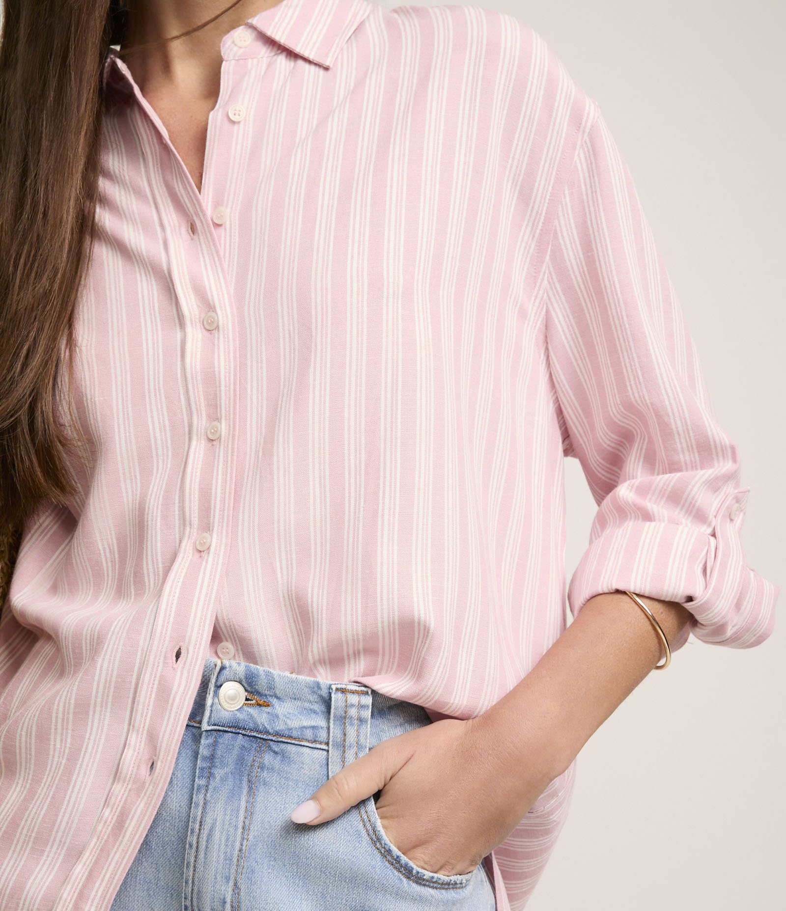 Camisa Listrada em Fio Tinto Rosa Terroso 3