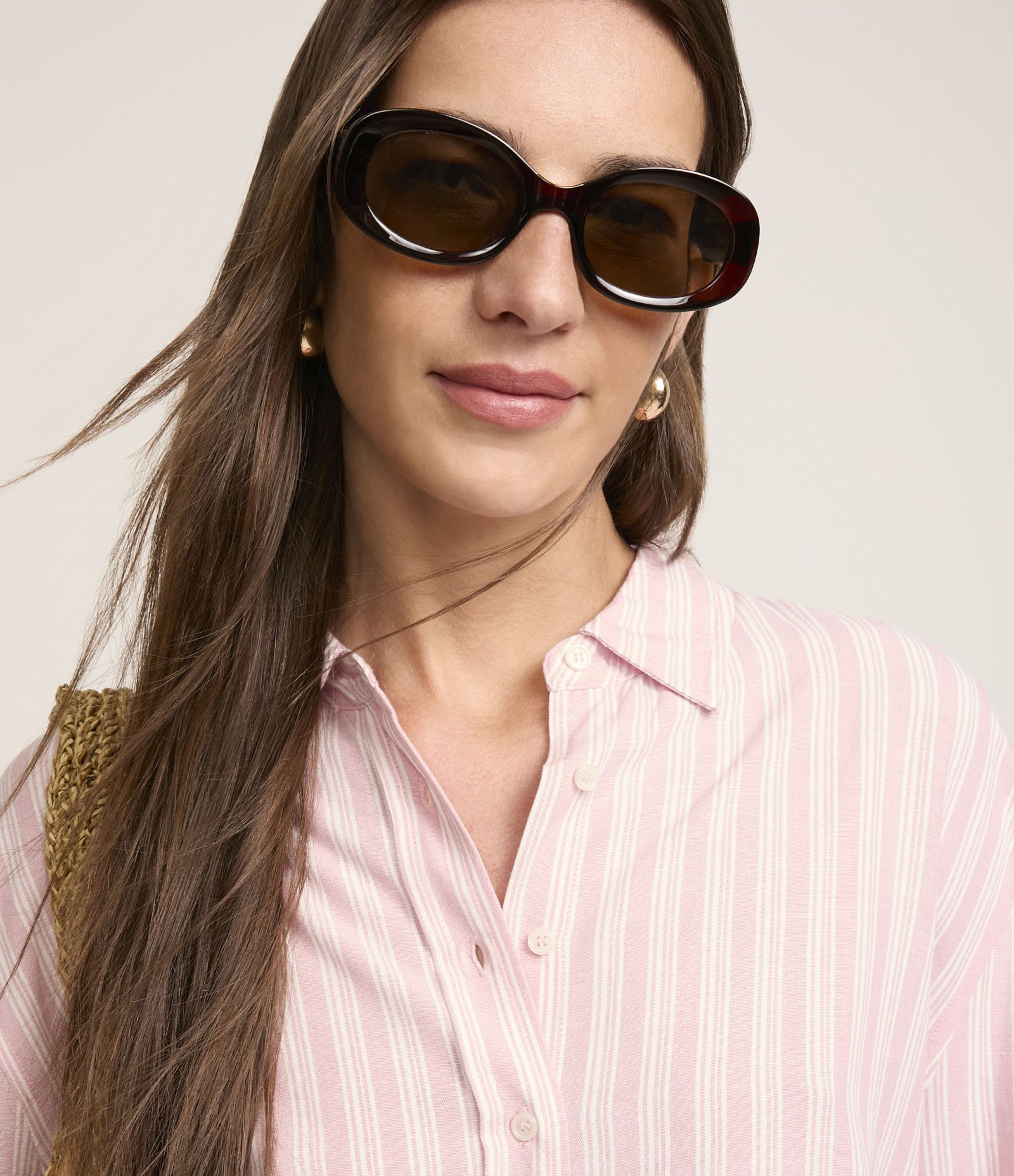 Camisa Listrada em Fio Tinto Rosa Terroso 4