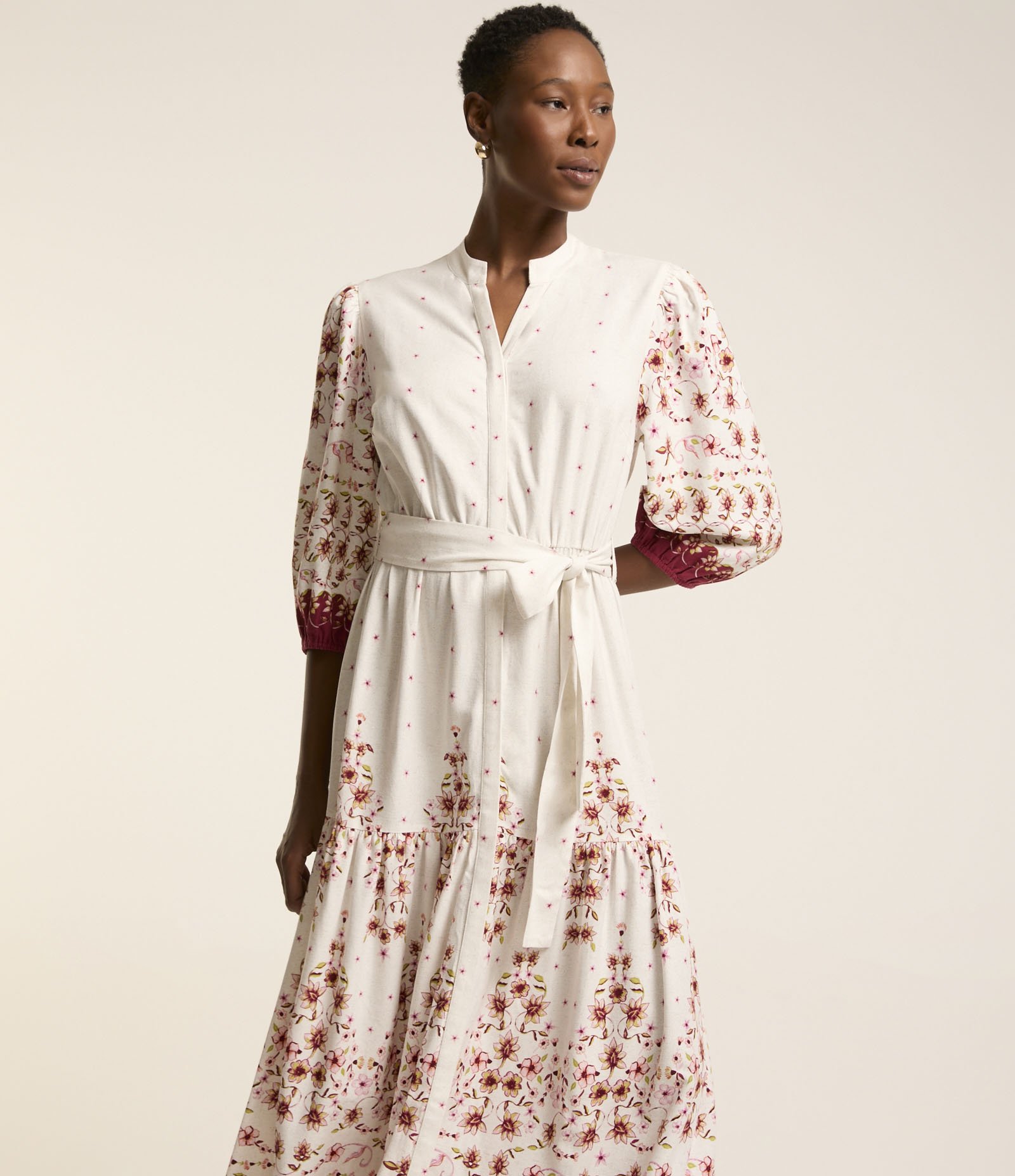 Vestido Chemise Midi em Viscolinho com Estampa Floral Branco/ Vermelho 2