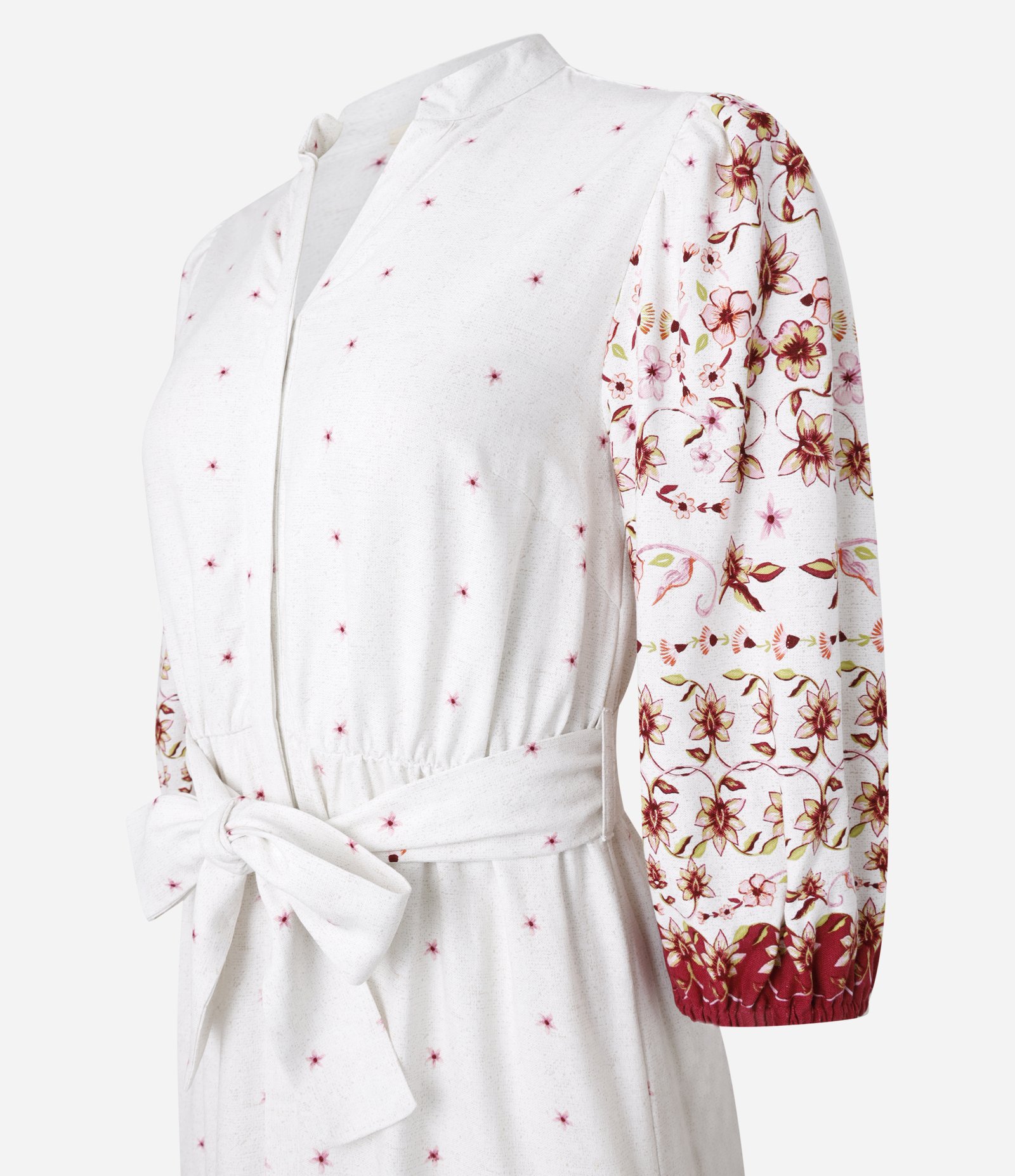 Vestido Chemise Midi em Viscolinho com Estampa Floral Branco/ Vermelho 7