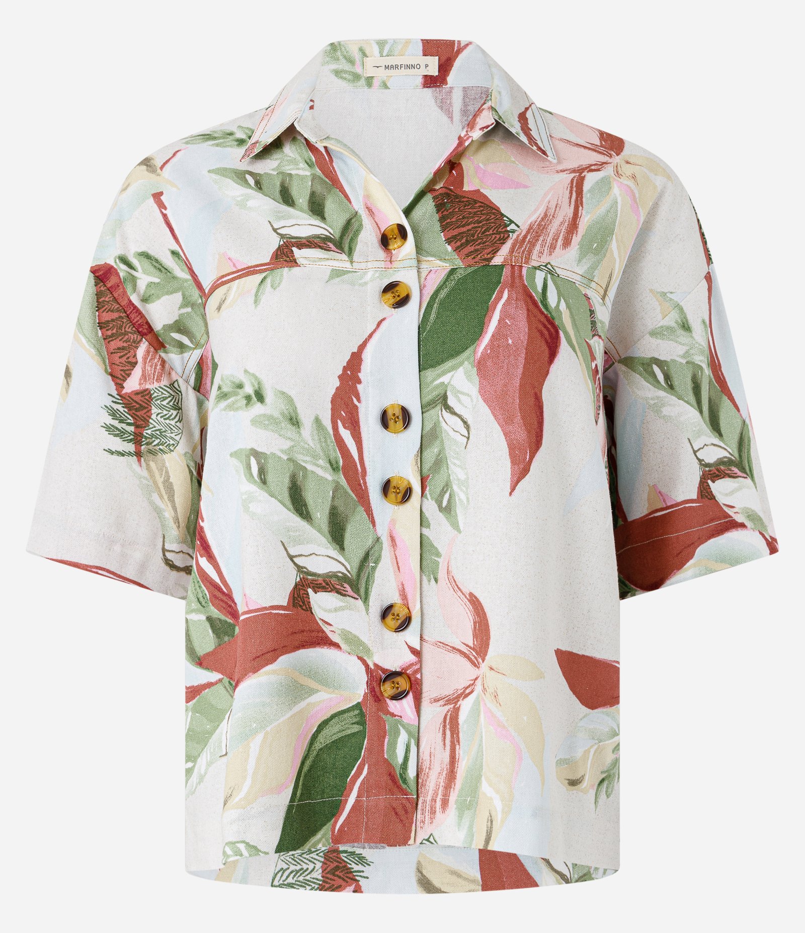 Camisa em Viscolinho com Folhagens Estampadas Branco 5